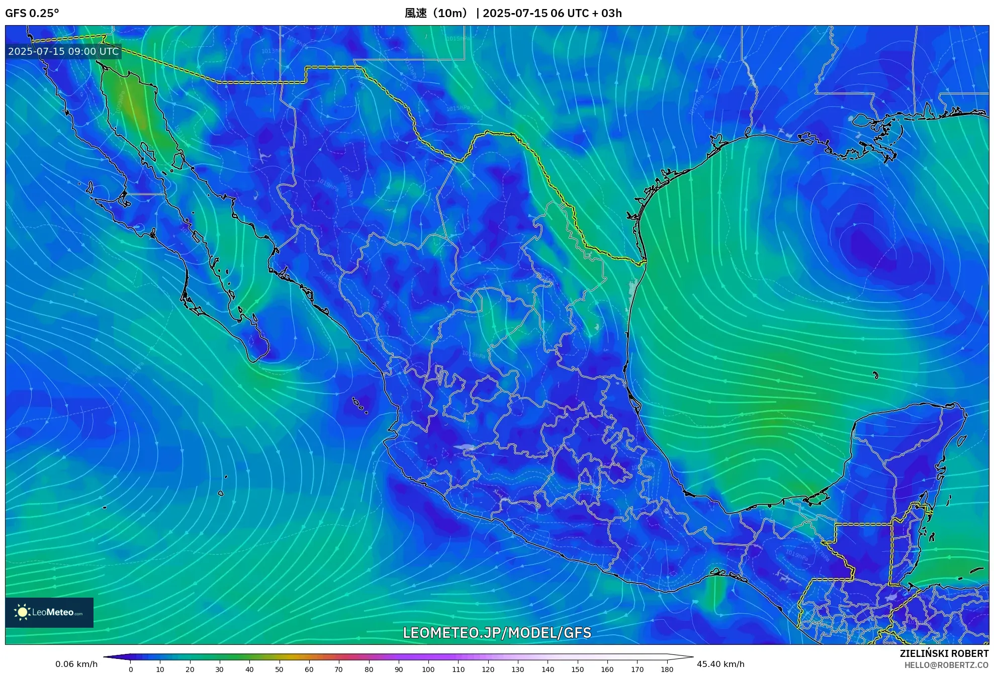GFS model - メキシコ, 風速(10m) GFS model - メキシコ, 風速(10m)