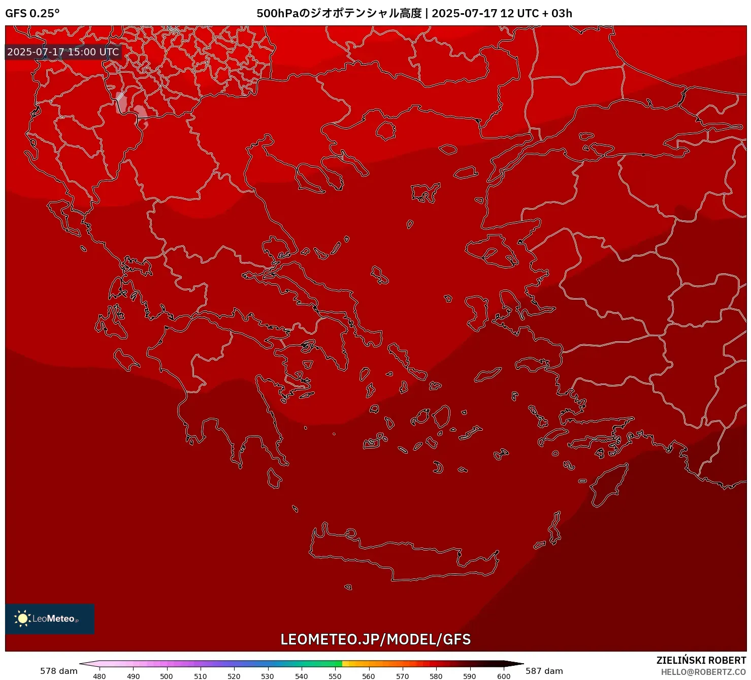 GFS model - ギリシャ, 500hPaのジオポテンシャル高度 GFS model - ギリシャ, 500hPaのジオポテンシャル高度