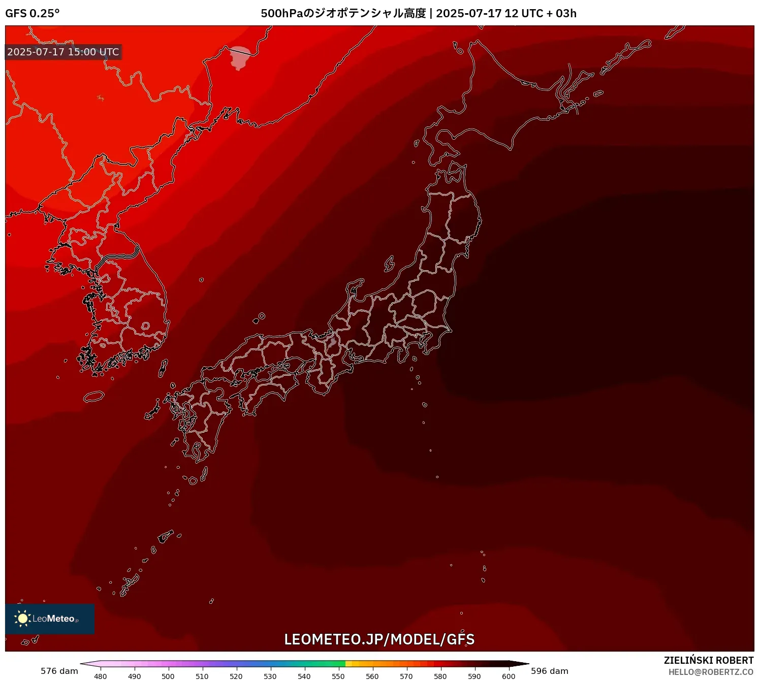 GFS model - 日本, 500hPaのジオポテンシャル高度 GFS model - 日本, 500hPaのジオポテンシャル高度