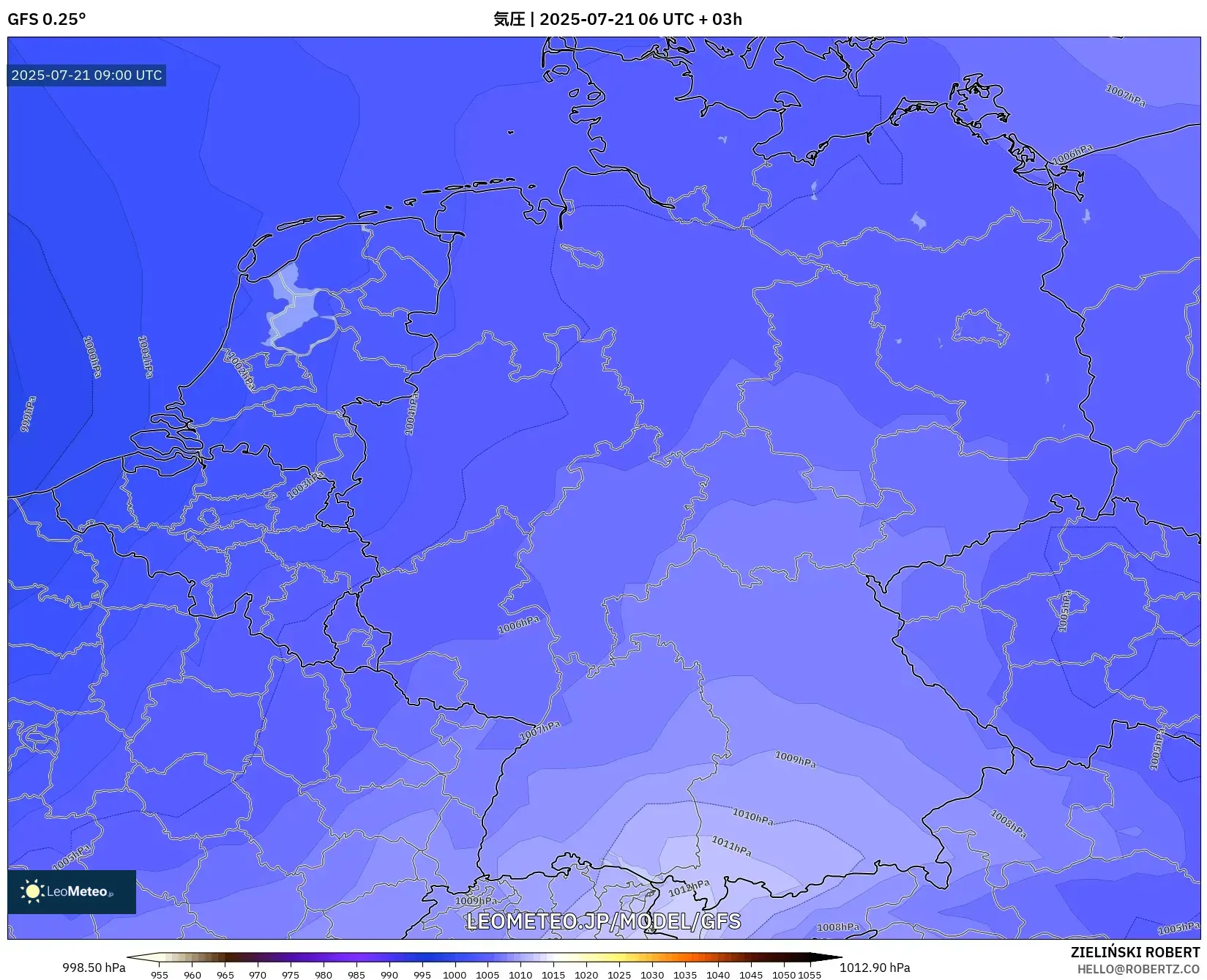 GFS model - ドイツ, 気圧 GFS model - ドイツ, 気圧