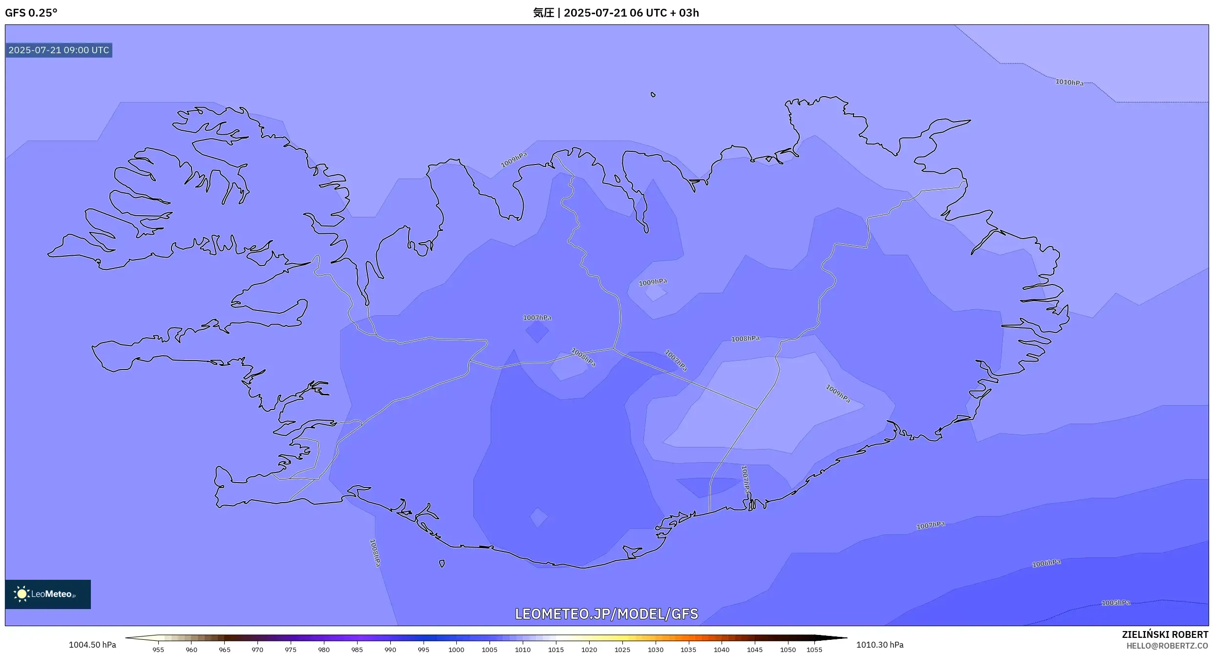 GFS model - アイスランド, 気圧 GFS model - アイスランド, 気圧