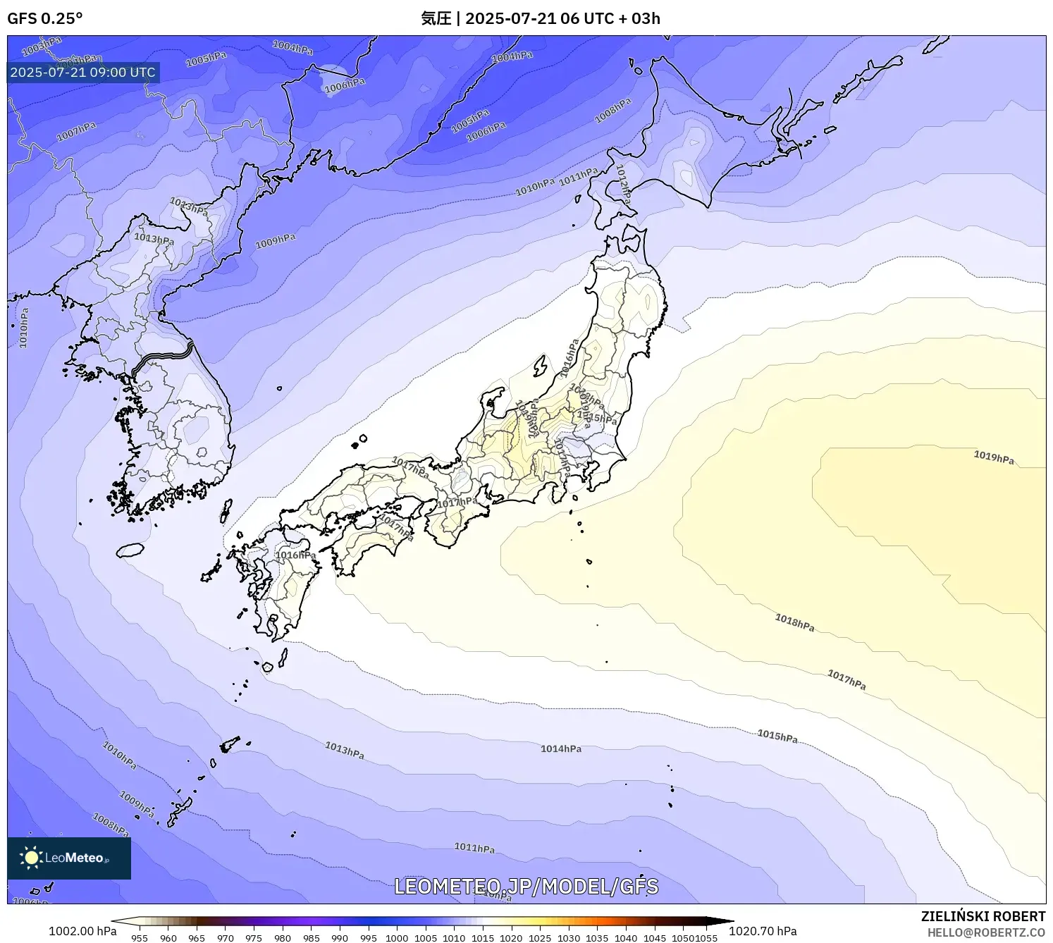 GFS model - 日本, 気圧 GFS model - 日本, 気圧
