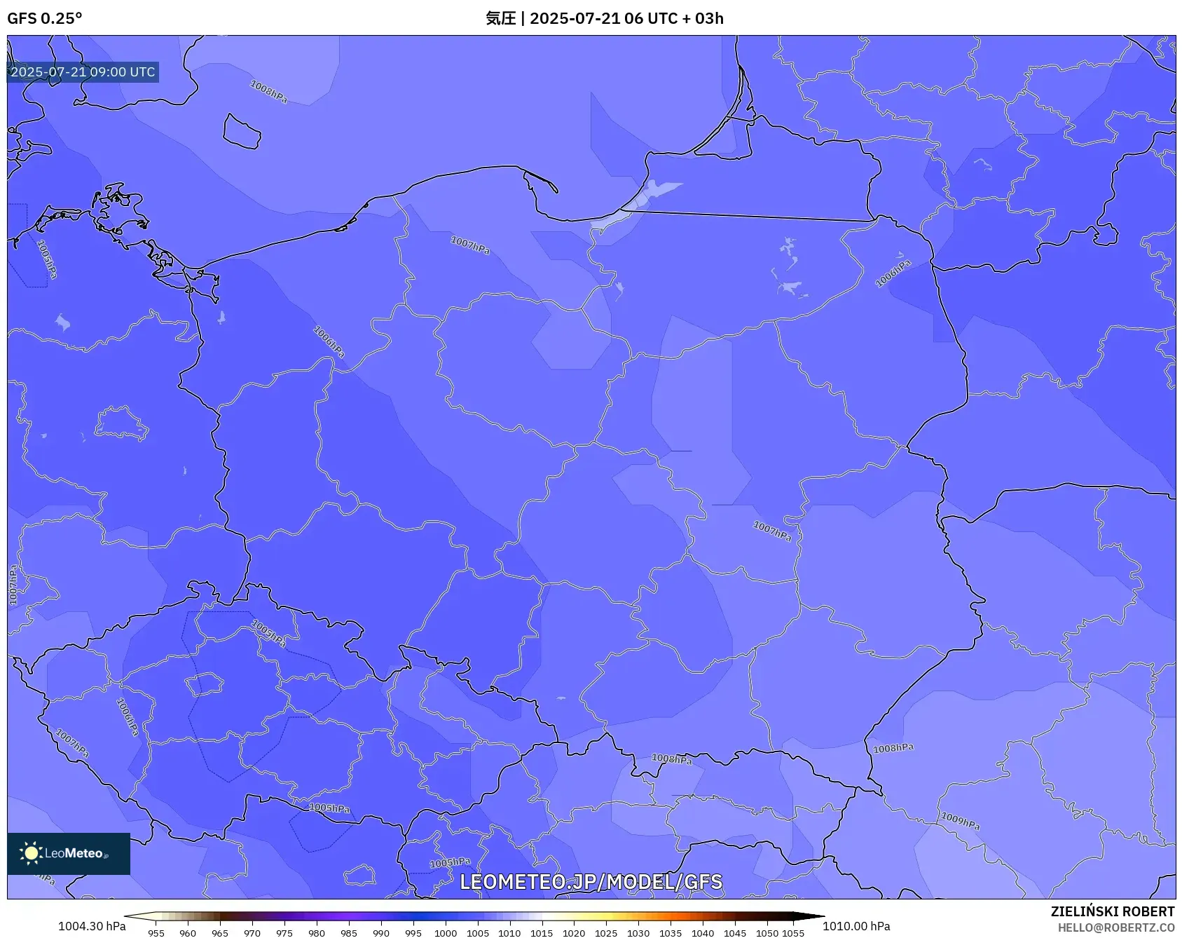 GFS model - ポーランド, 気圧 GFS model - ポーランド, 気圧