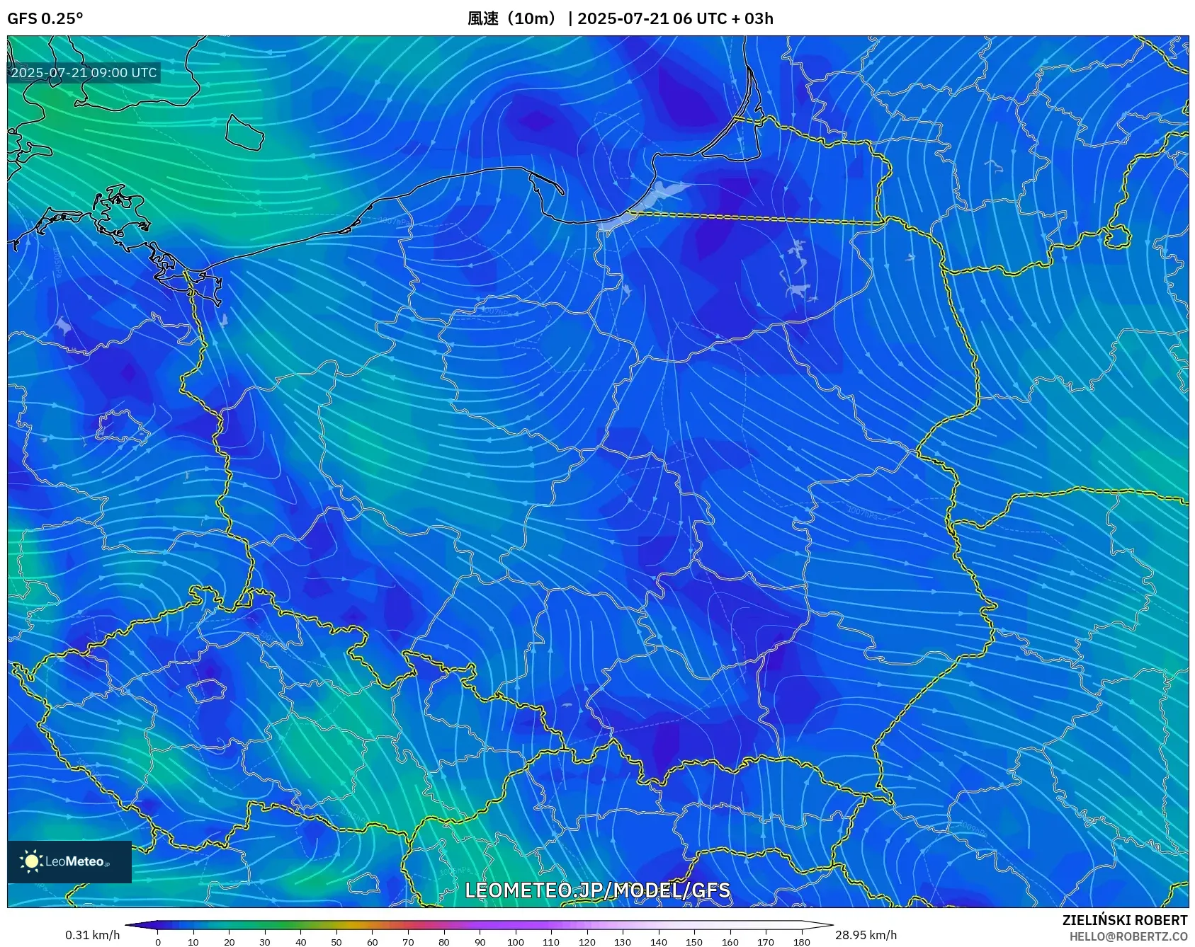 GFS model - ポーランド, 風速(10m) GFS model - ポーランド, 風速(10m)