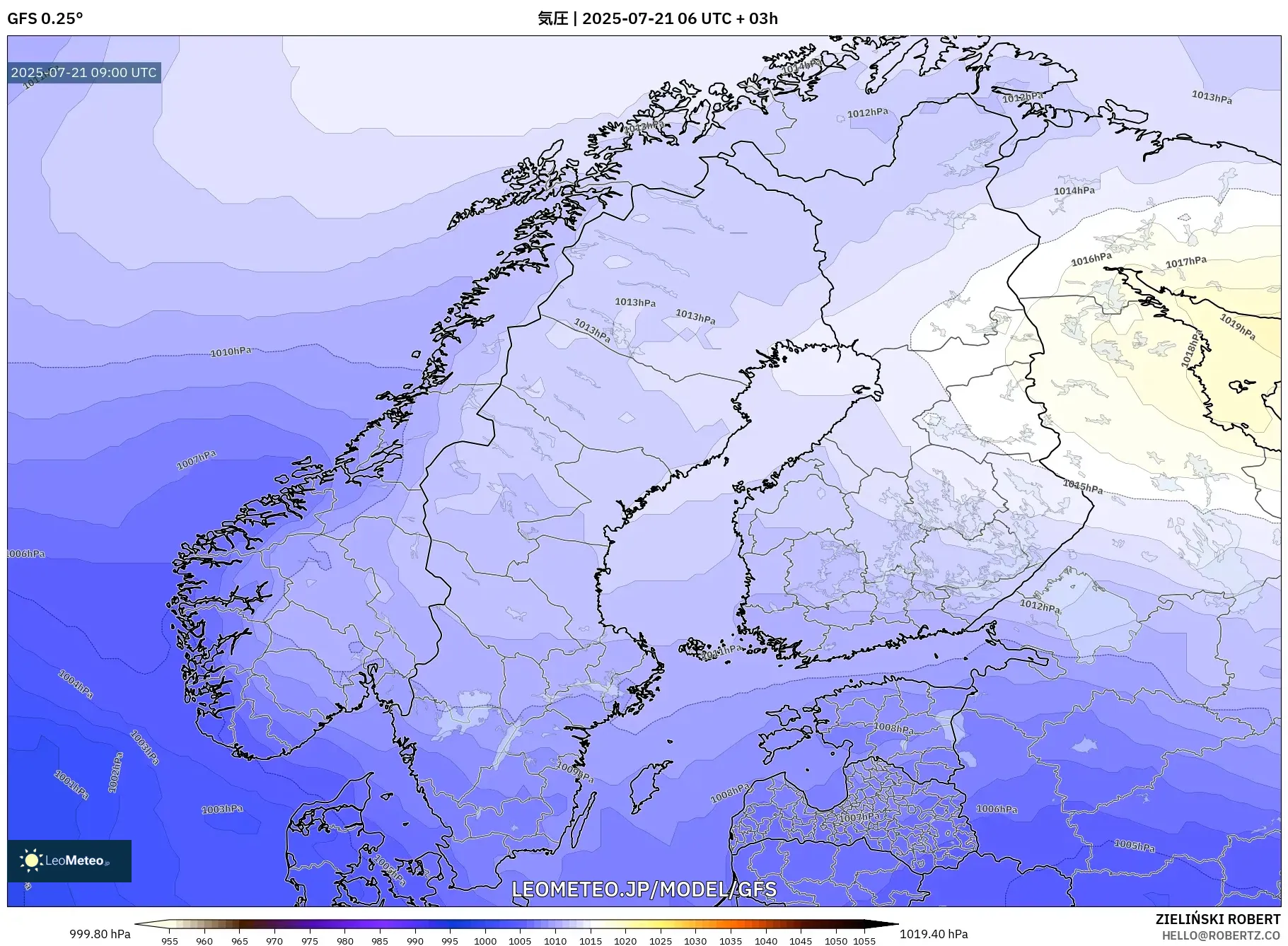 GFS model - スカンジナビア, 気圧 GFS model - スカンジナビア, 気圧