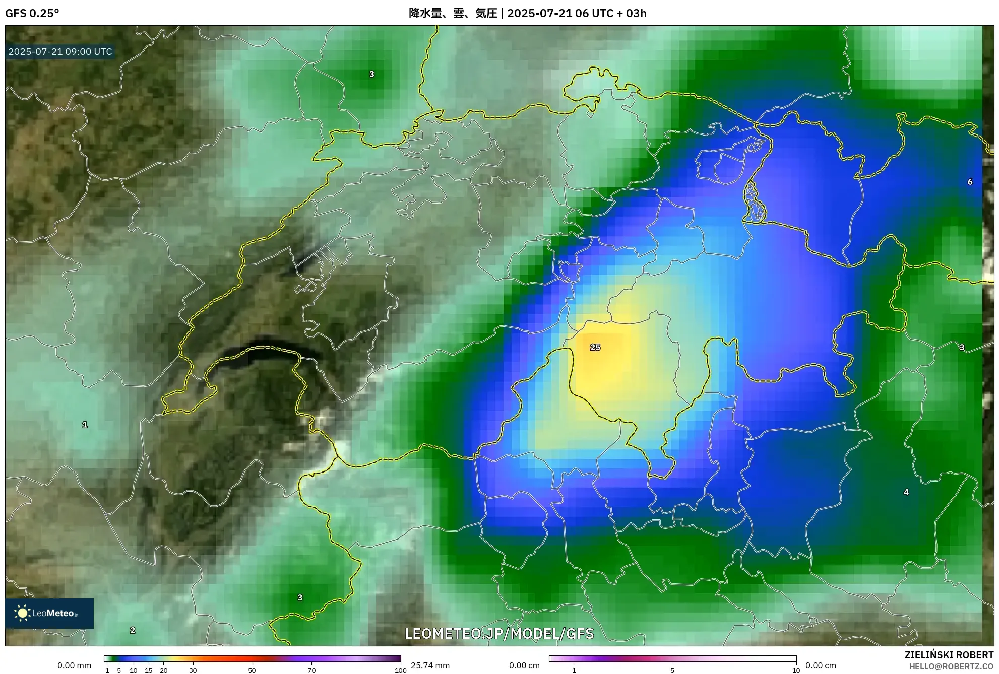 GFS model - スイス, 降水量、雲、気圧 GFS model - スイス, 降水量、雲、気圧