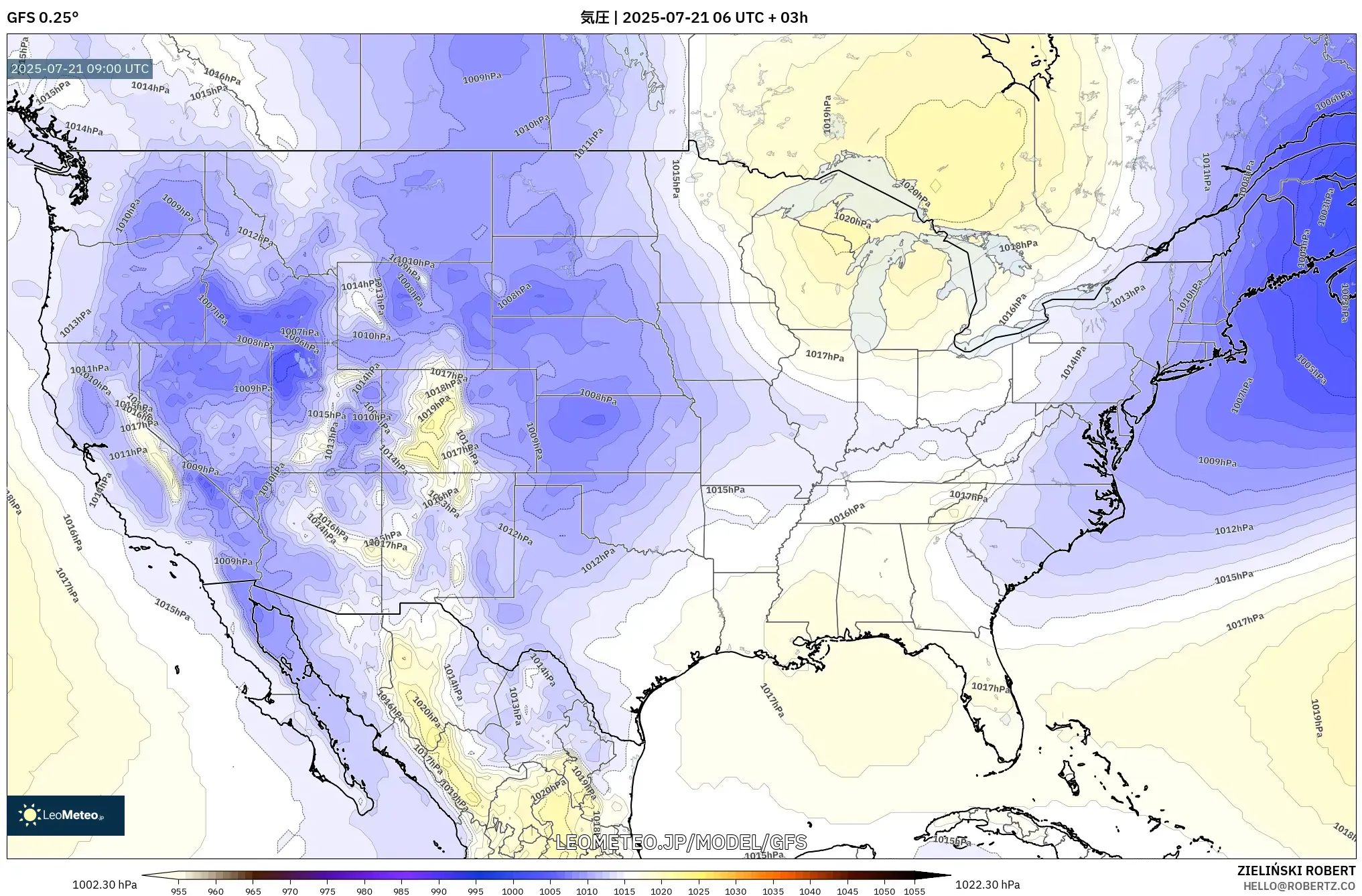 GFS model - アメリカ合衆国, 気圧 GFS model - アメリカ合衆国, 気圧