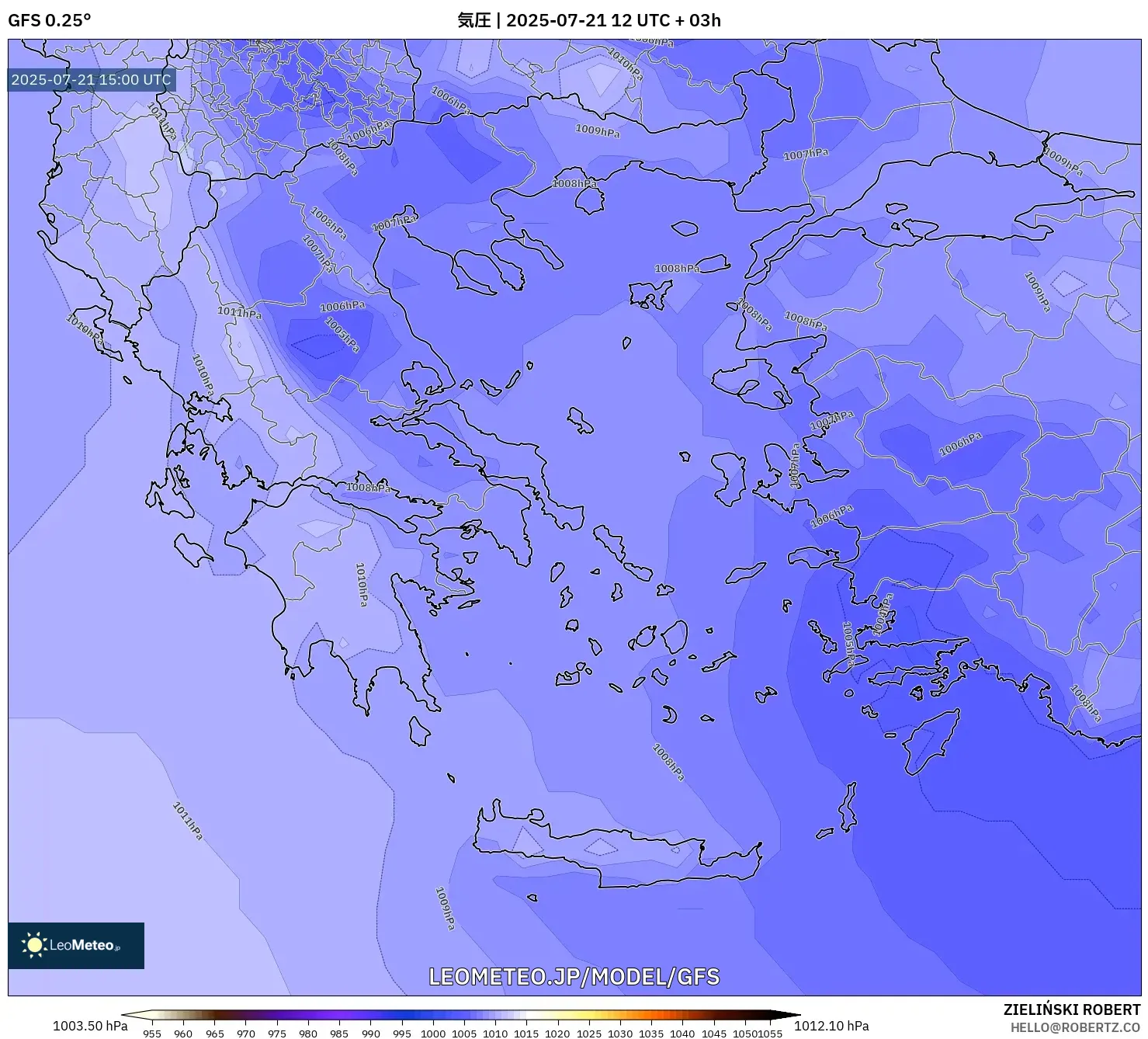 GFS model - ギリシャ, 気圧 GFS model - ギリシャ, 気圧