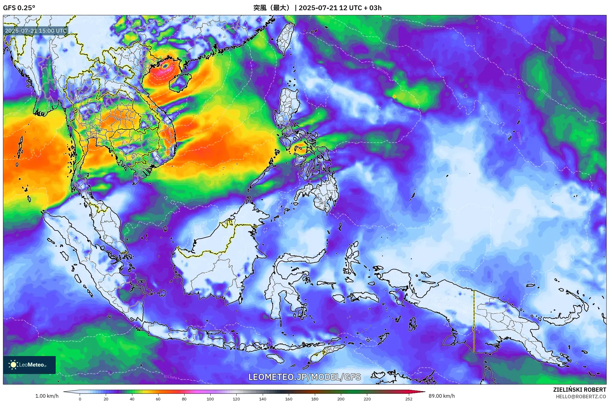 GFS model - 東南アジア, 突風（最大）