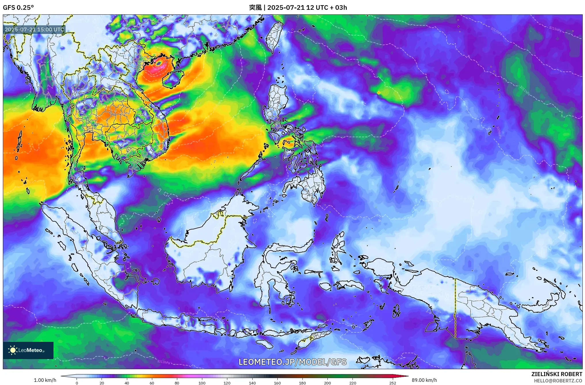GFS model - 東南アジア, 突風