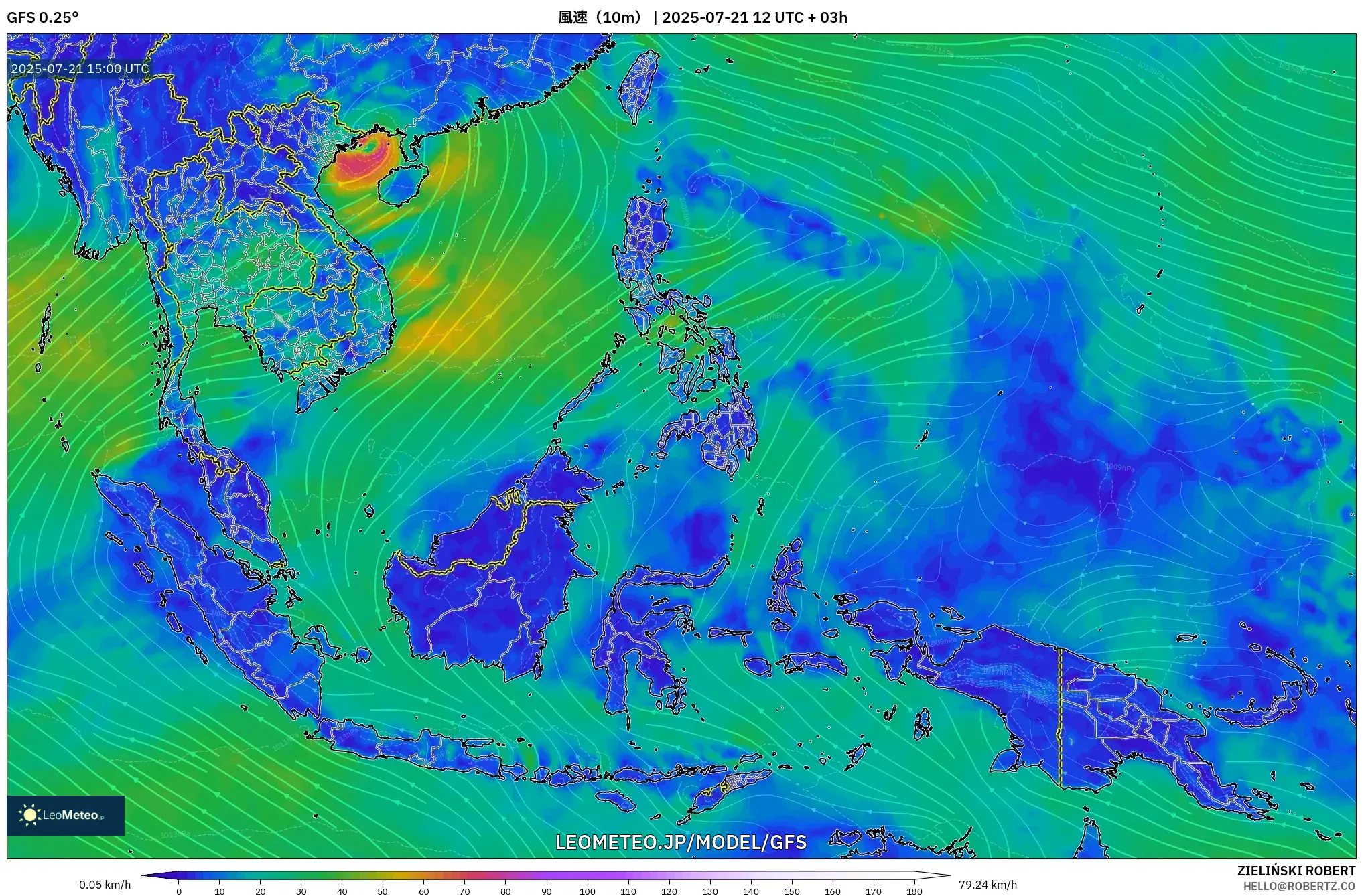 GFS model - 東南アジア, 風速(10m) GFS model - 東南アジア, 風速(10m)