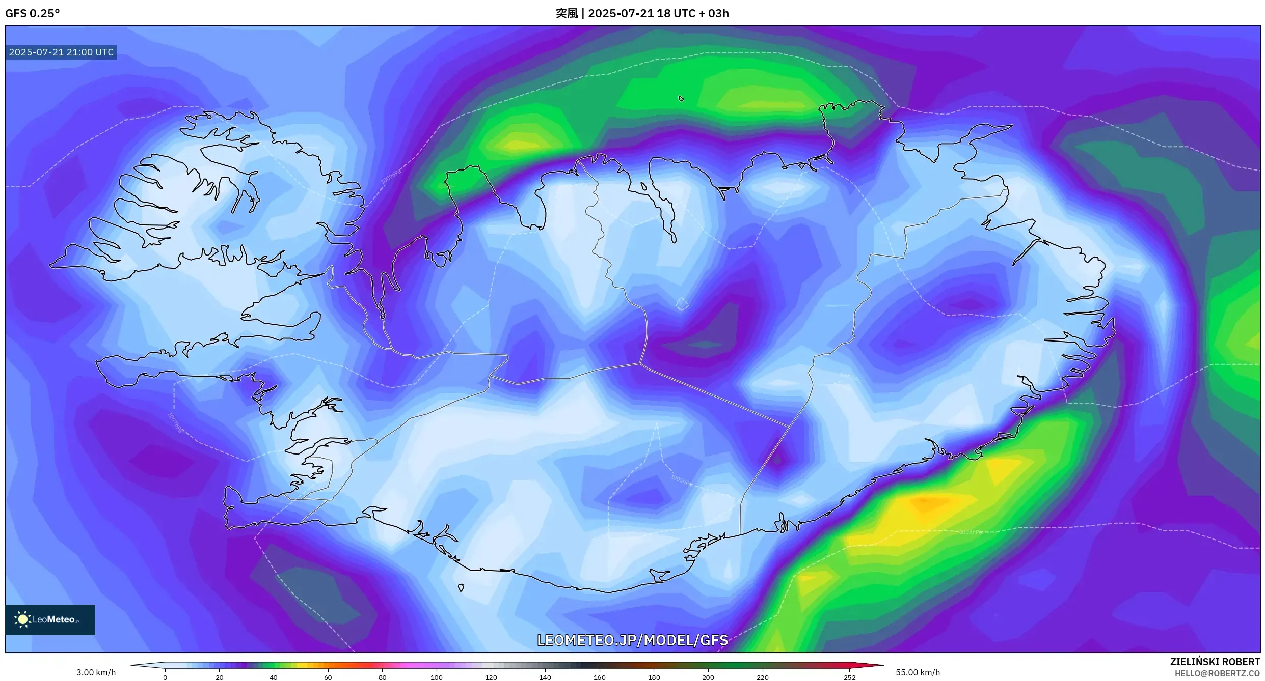 GFS model - アイスランド, 突風 GFS model - アイスランド, 突風