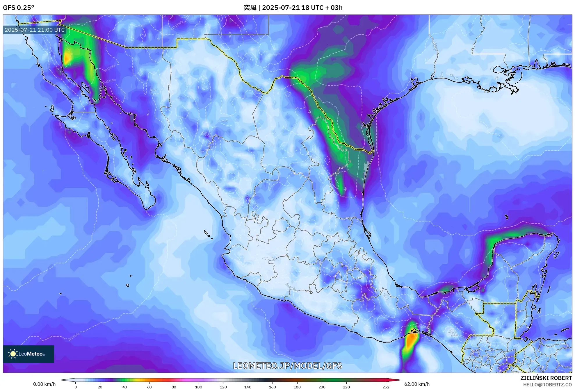 GFS model - メキシコ, 突風 GFS model - メキシコ, 突風