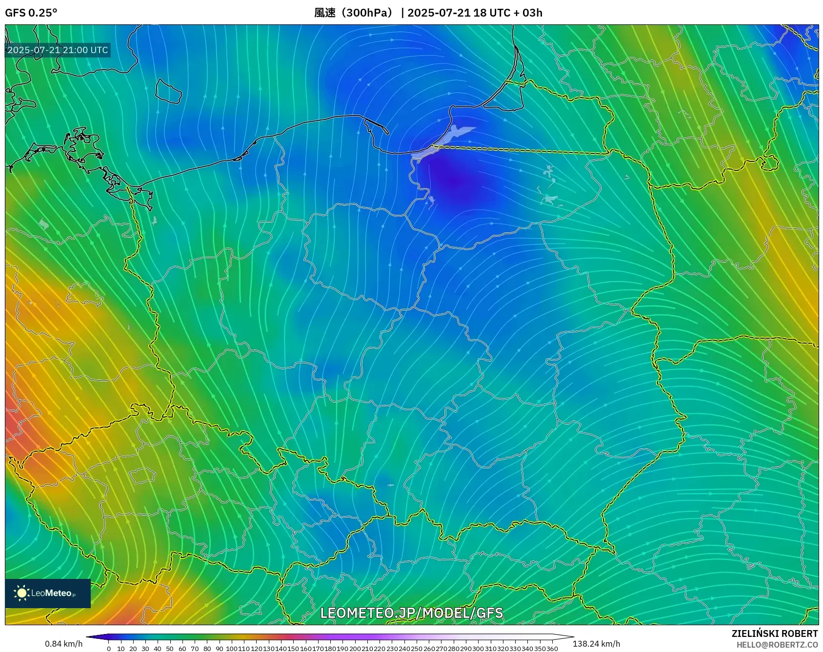 GFS model - ポーランド, 風速(300hPa) GFS model - ポーランド, 風速(300hPa)