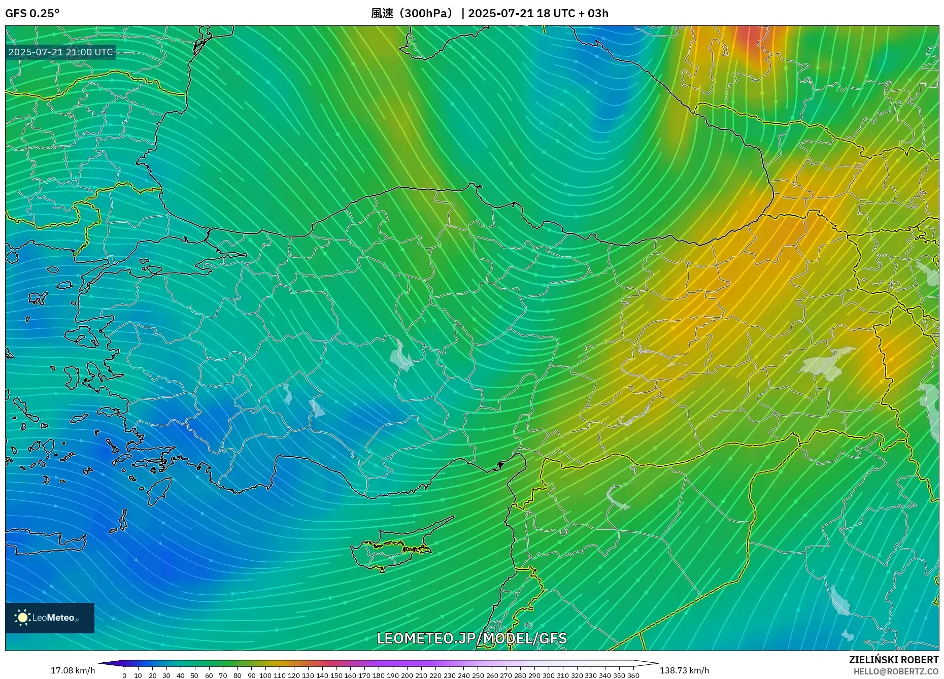 GFS model - トルコ, 風速(300hPa) GFS model - トルコ, 風速(300hPa)