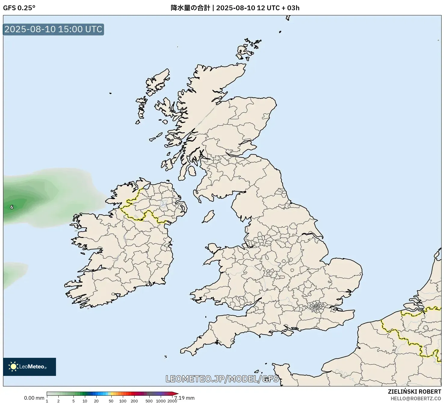 GFS model - イギリス, 降水量の合計 GFS model - イギリス, 降水量の合計