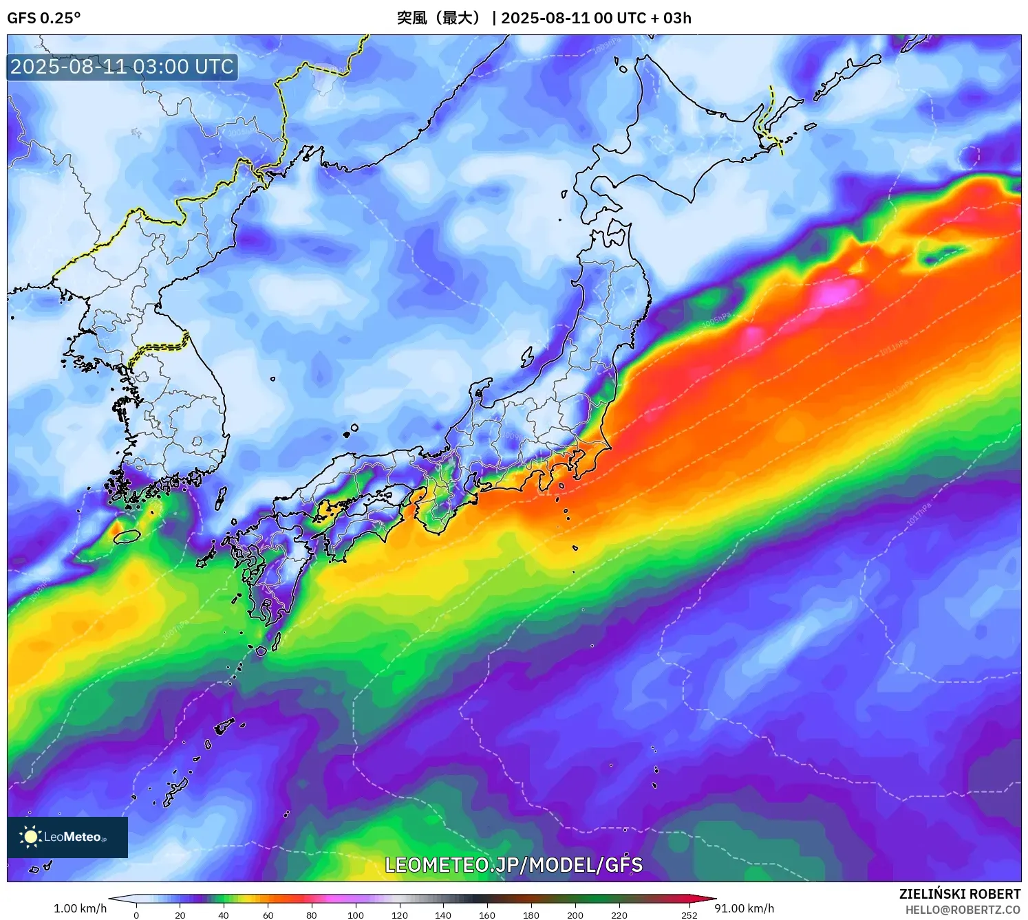 GFS model - 日本, 突風（最大）