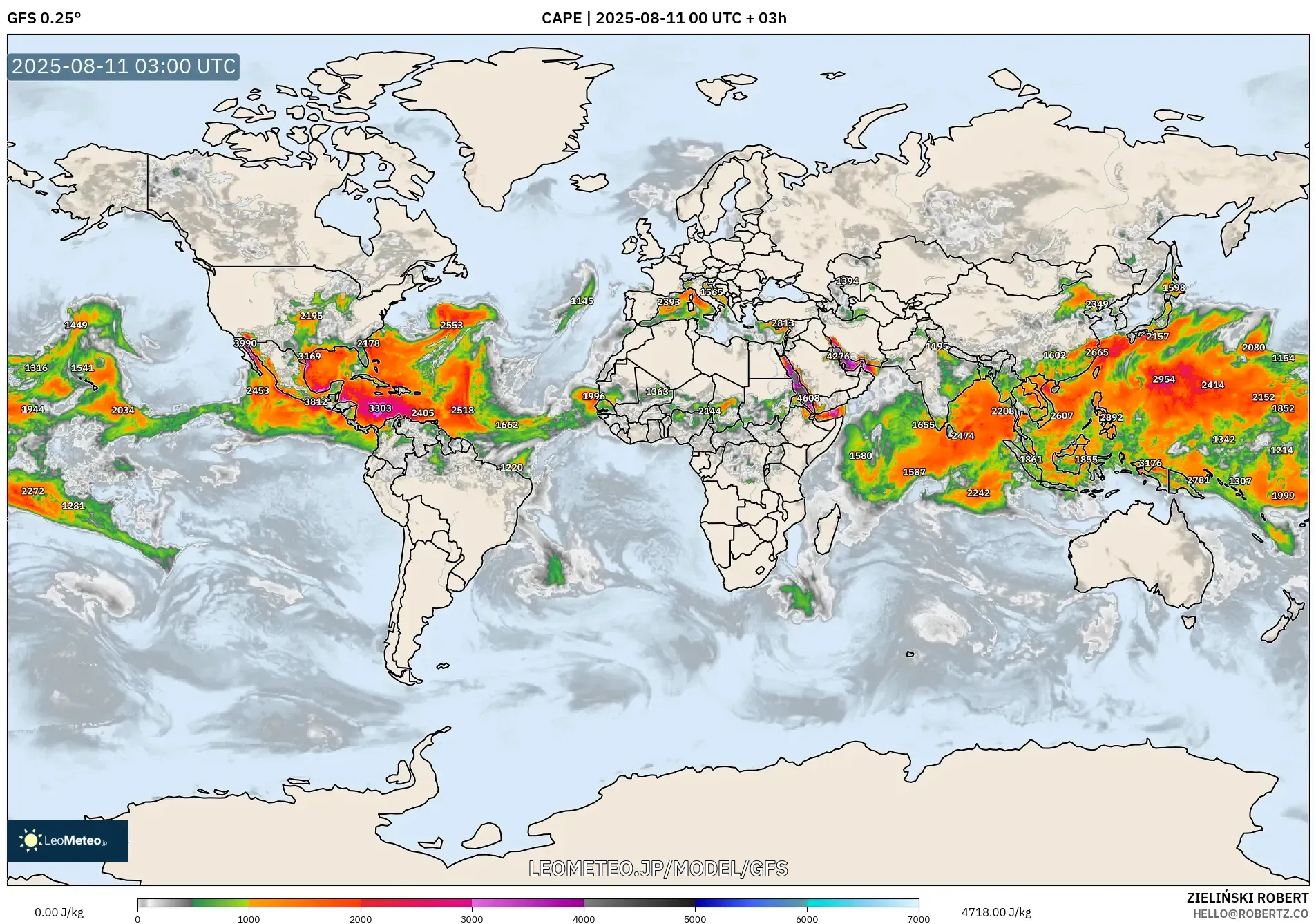 GFS model - 世界, CAPE