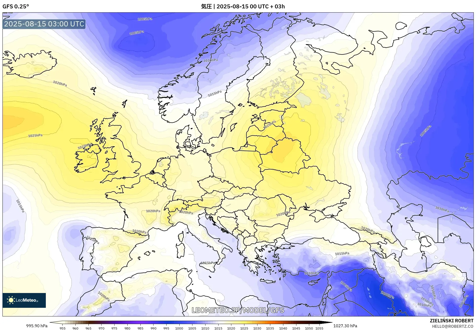 GFS model - ヨーロッパ, 気圧