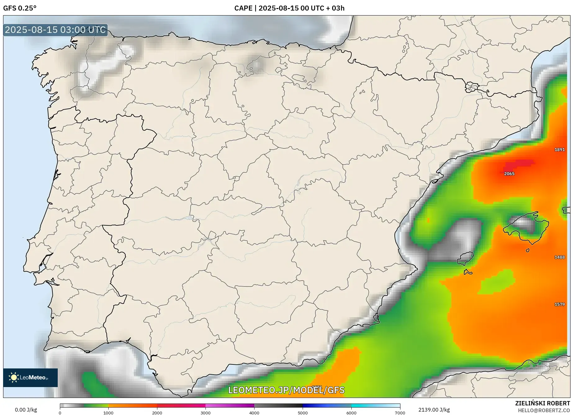 GFS model - スペイン, CAPE