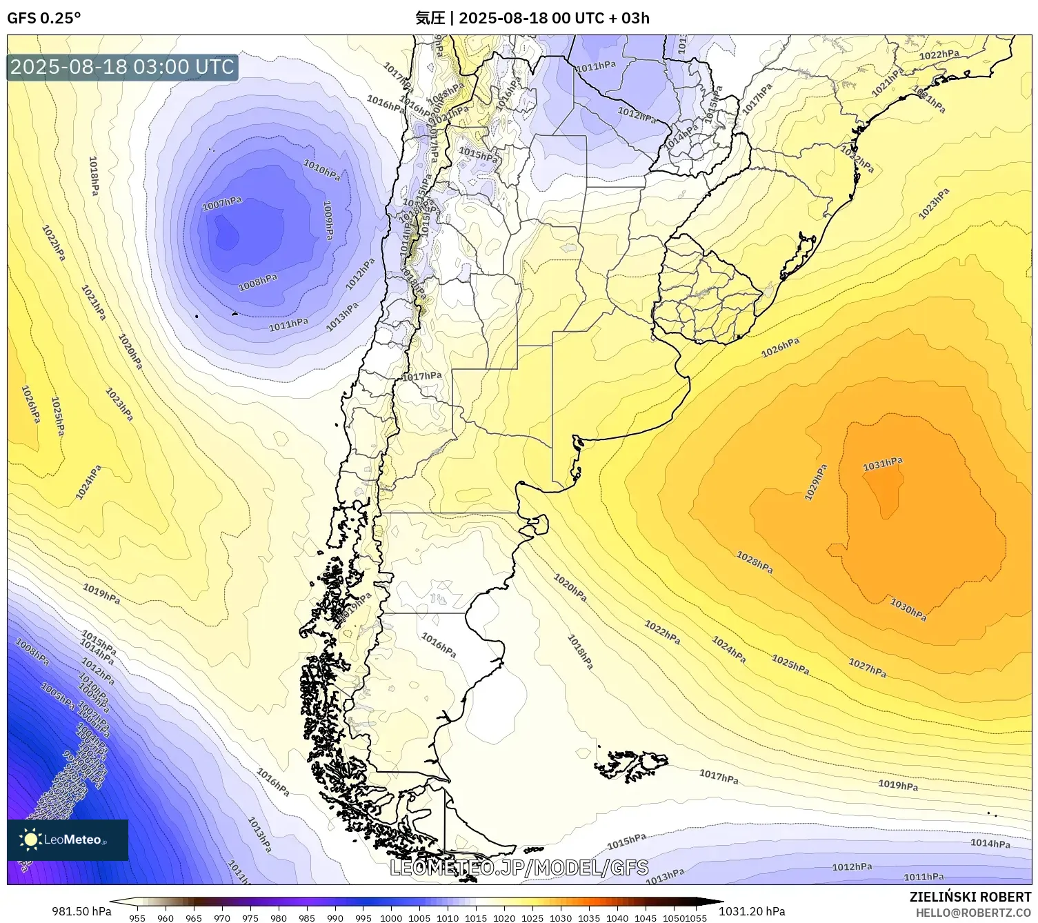 GFS model - アルゼンチン, 気圧