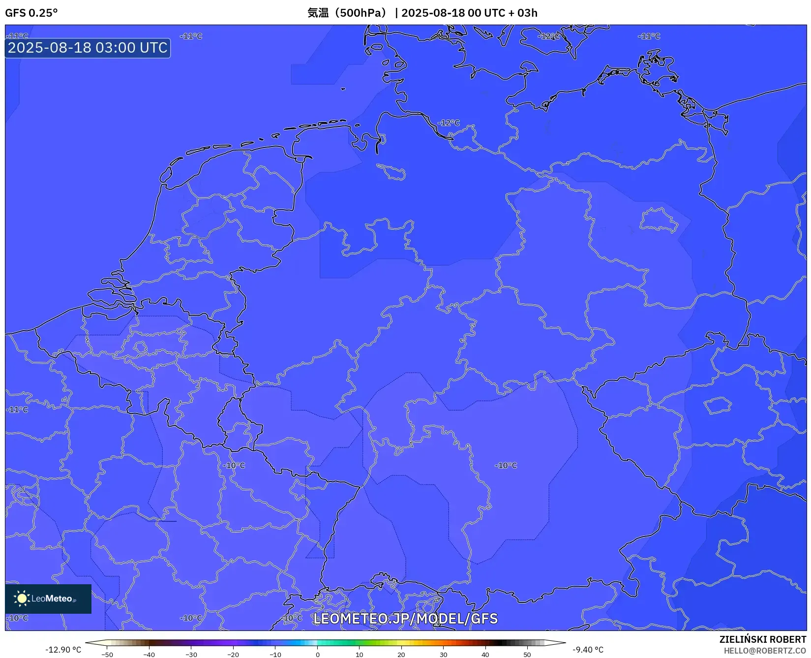GFS model - ドイツ, 気温(500hPa) GFS model - ドイツ, 気温(500hPa)
