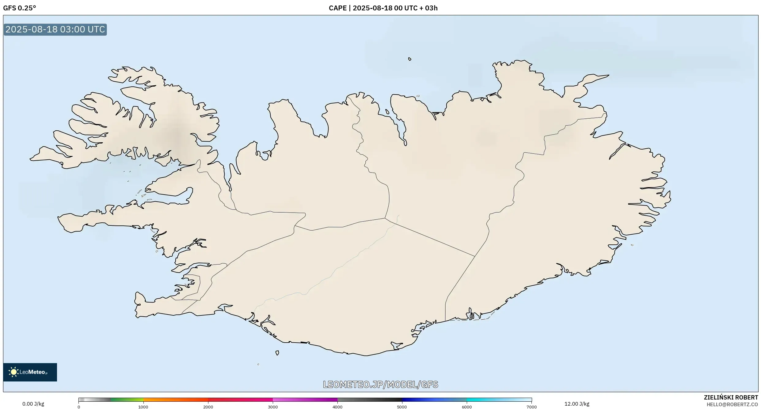 GFS model - アイスランド, CAPE