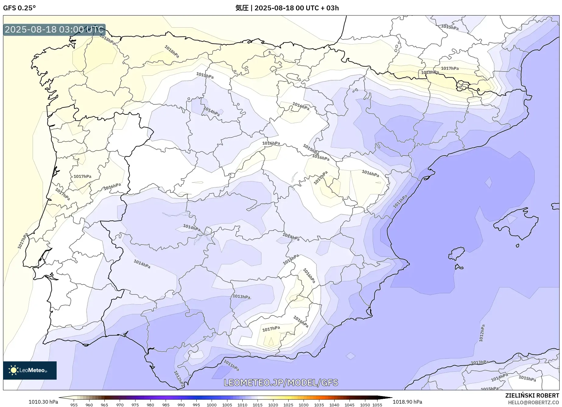 GFS model - スペイン, 気圧