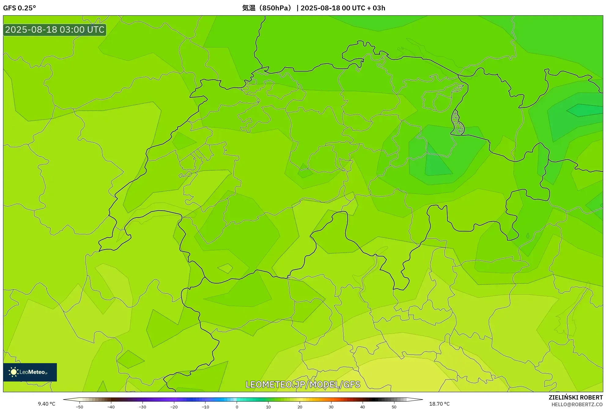 GFS model - スイス, 気温(850hPa) GFS model - スイス, 気温(850hPa)