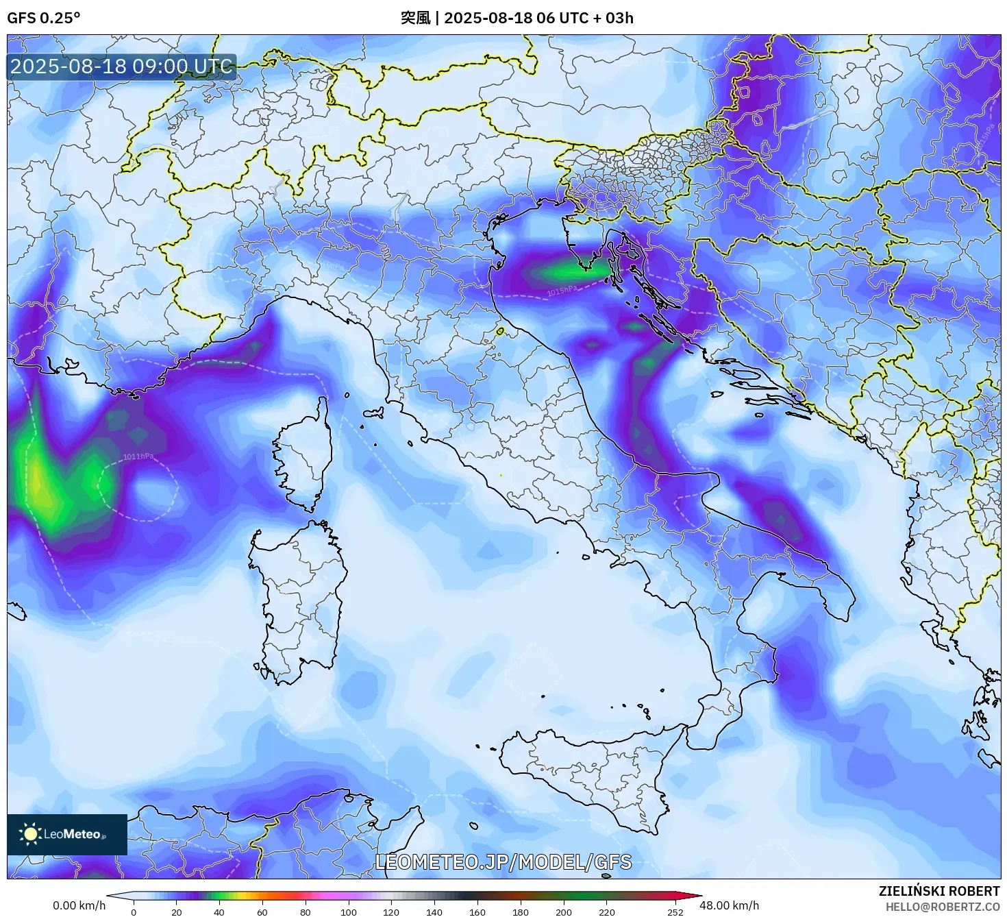 GFS model - イタリア, 突風