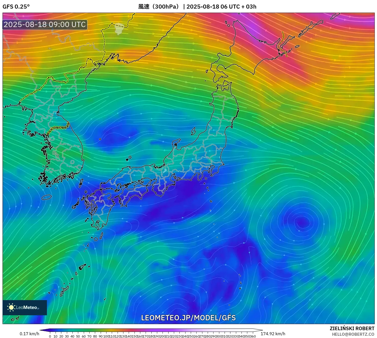 GFS model - 日本, 風速(300hPa) GFS model - 日本, 風速(300hPa)