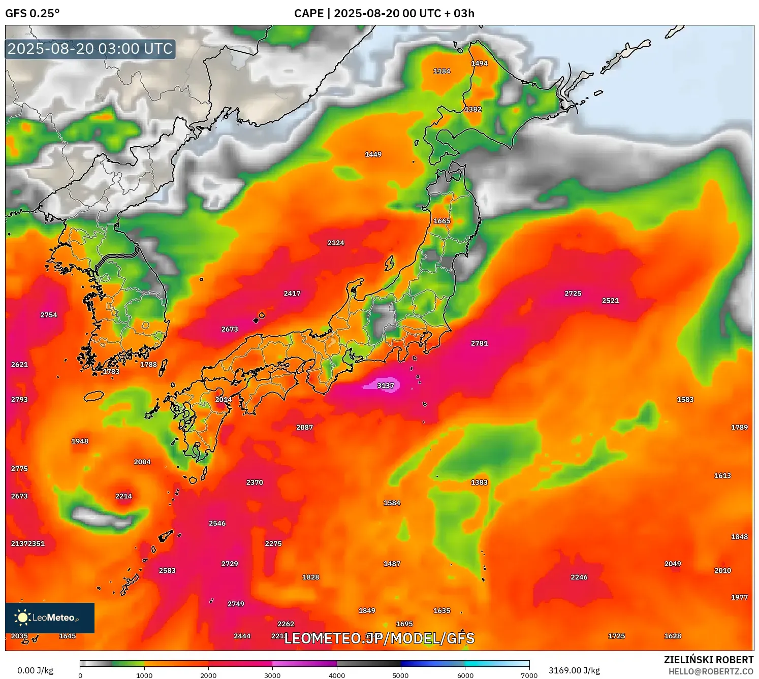 GFS model - 日本, CAPE