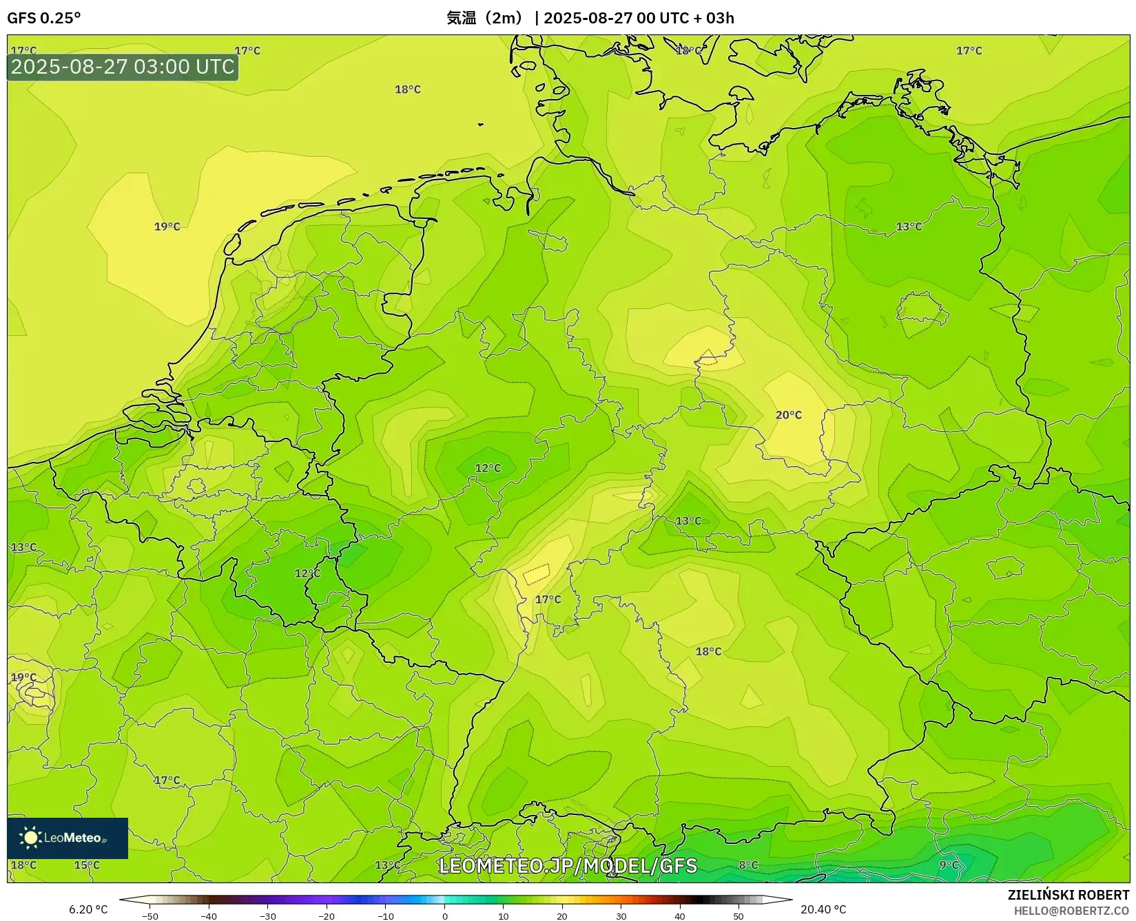 GFS model - ドイツ, 気温(2m) GFS model - ドイツ, 気温(2m)