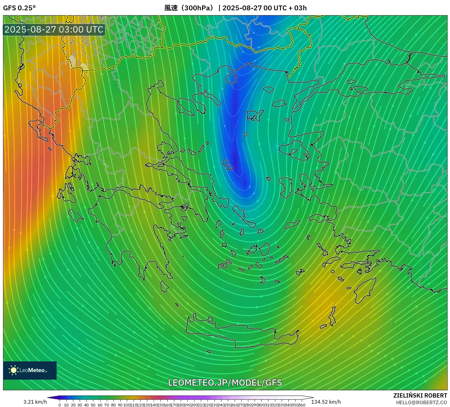 GFS model - ギリシャ, 風速(300hPa) GFS model - ギリシャ, 風速(300hPa)