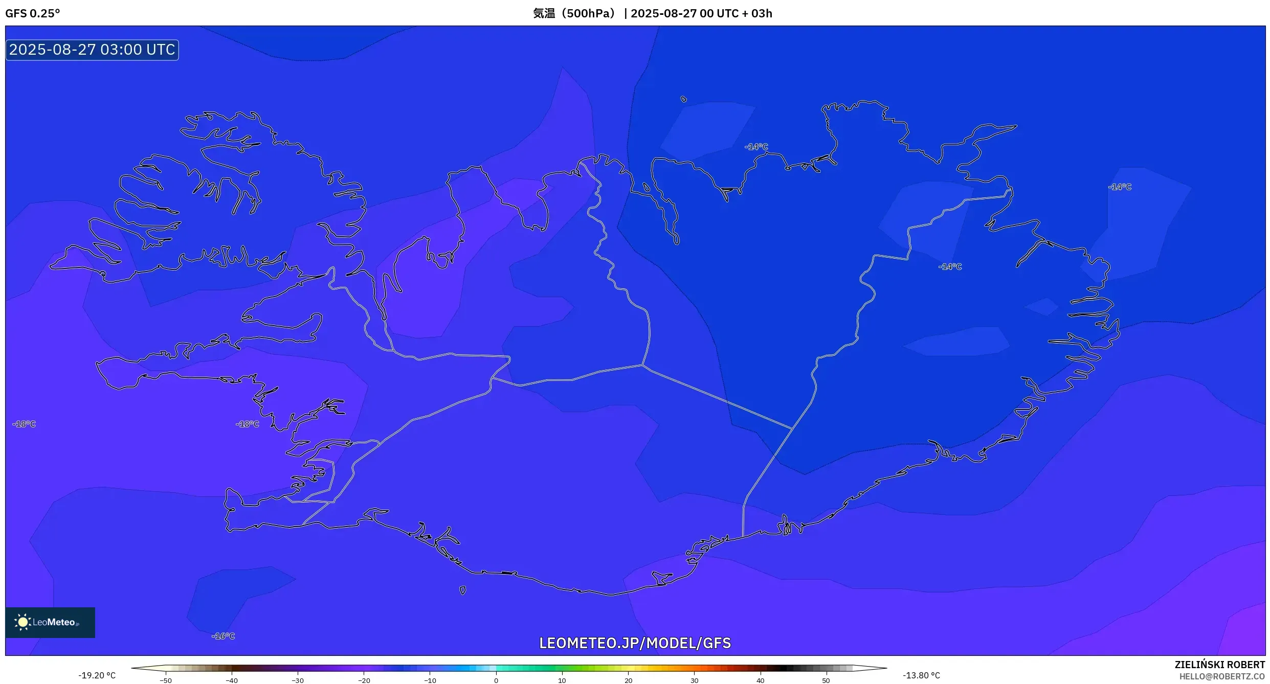 GFS model - アイスランド, 気温(500hPa) GFS model - アイスランド, 気温(500hPa)