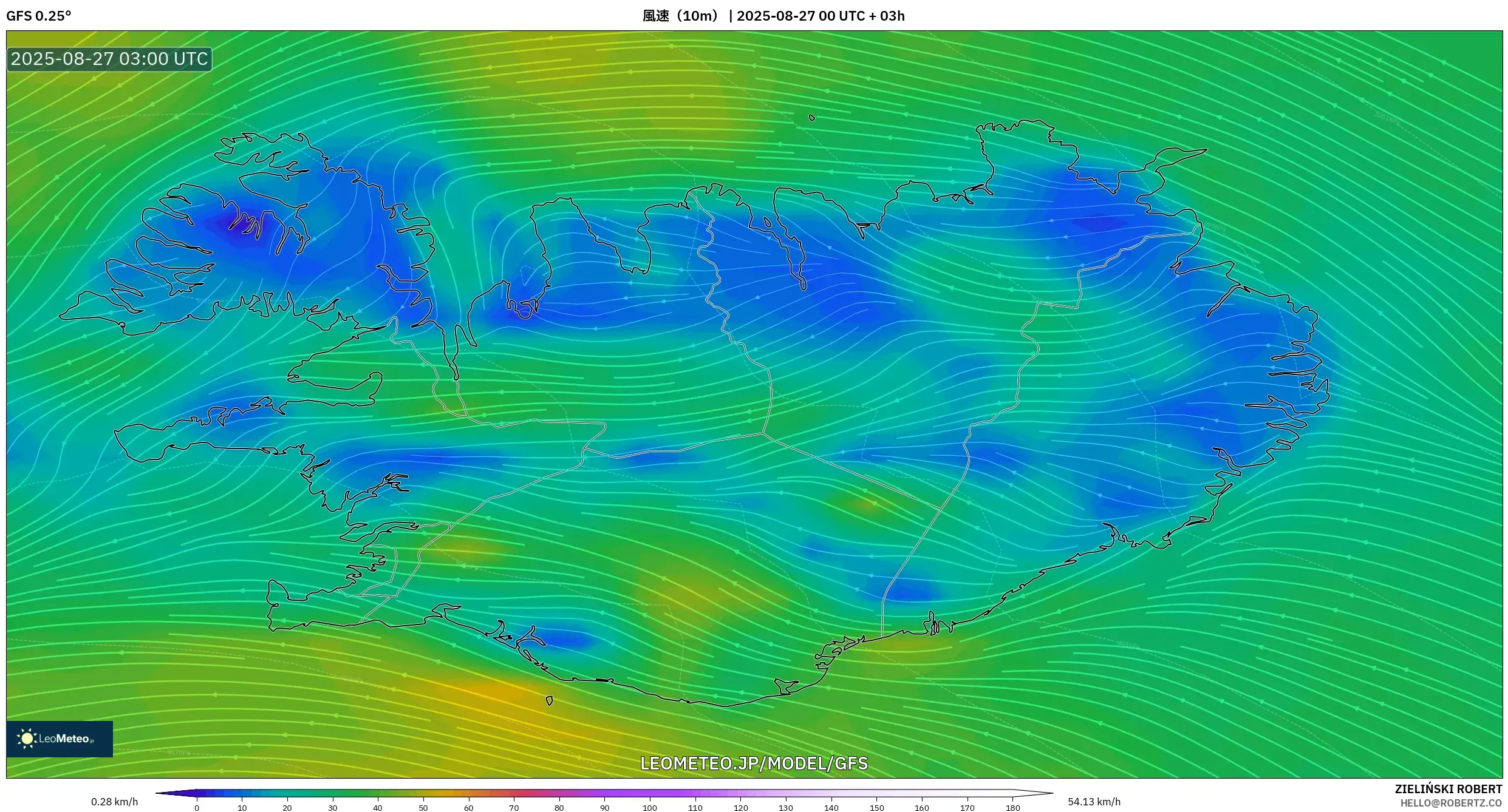 GFS model - アイスランド, 風速(10m) GFS model - アイスランド, 風速(10m)