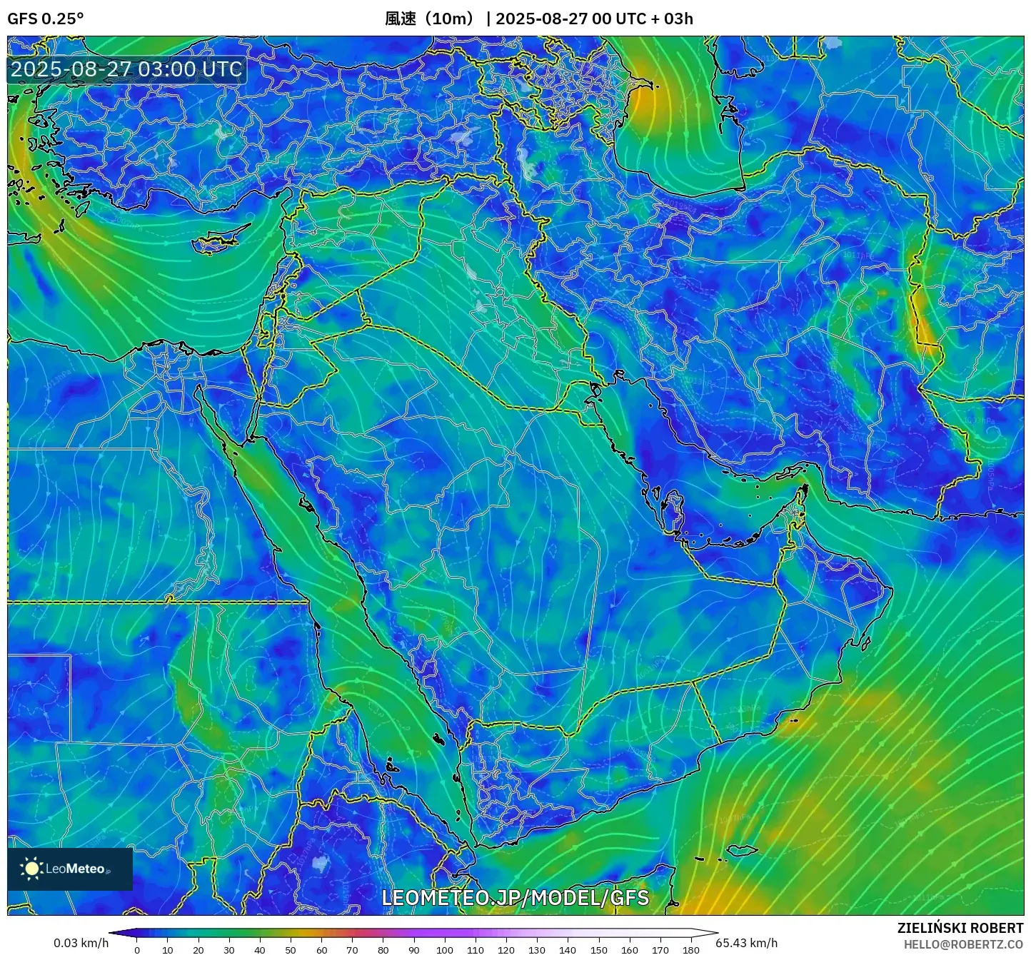 GFS model - 中東, 風速(10m) GFS model - 中東, 風速(10m)