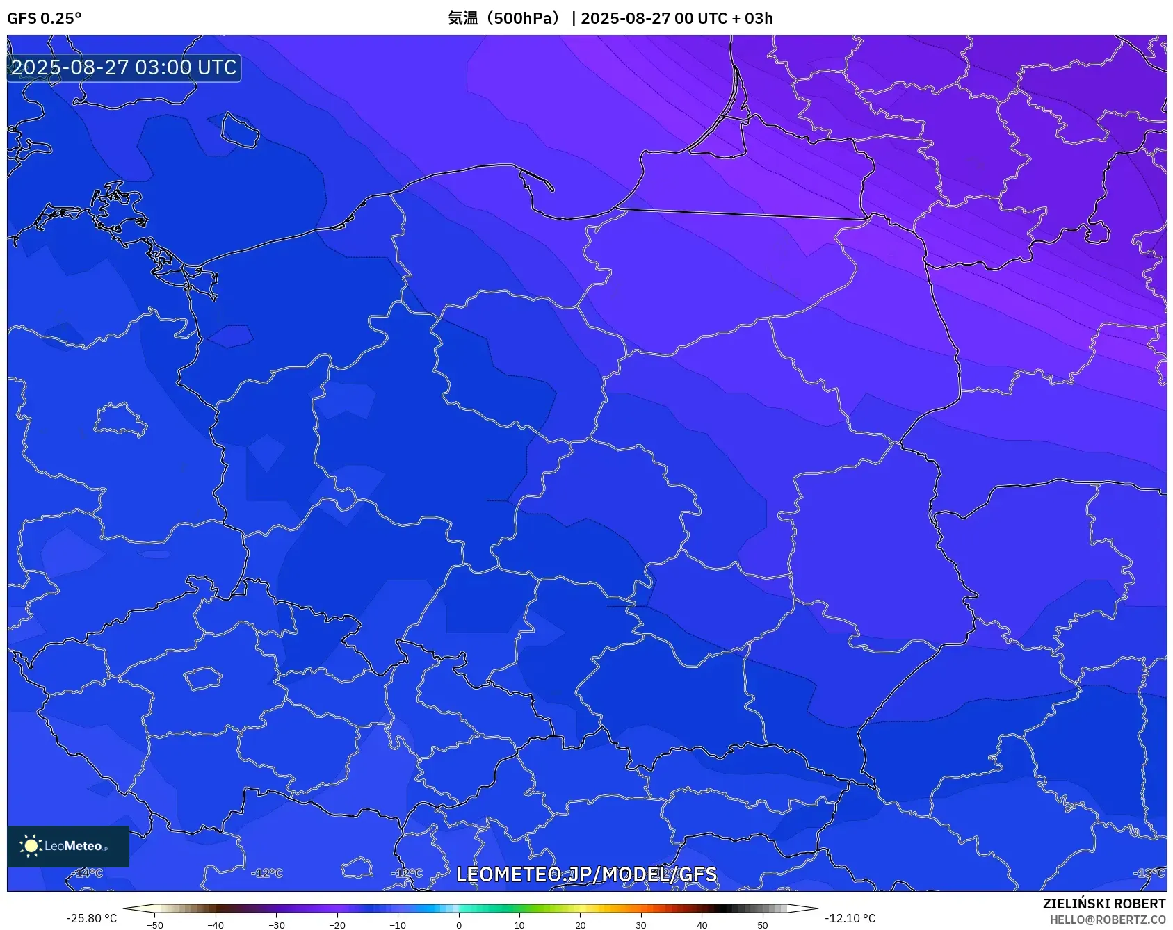 GFS model - ポーランド, 気温(500hPa) GFS model - ポーランド, 気温(500hPa)
