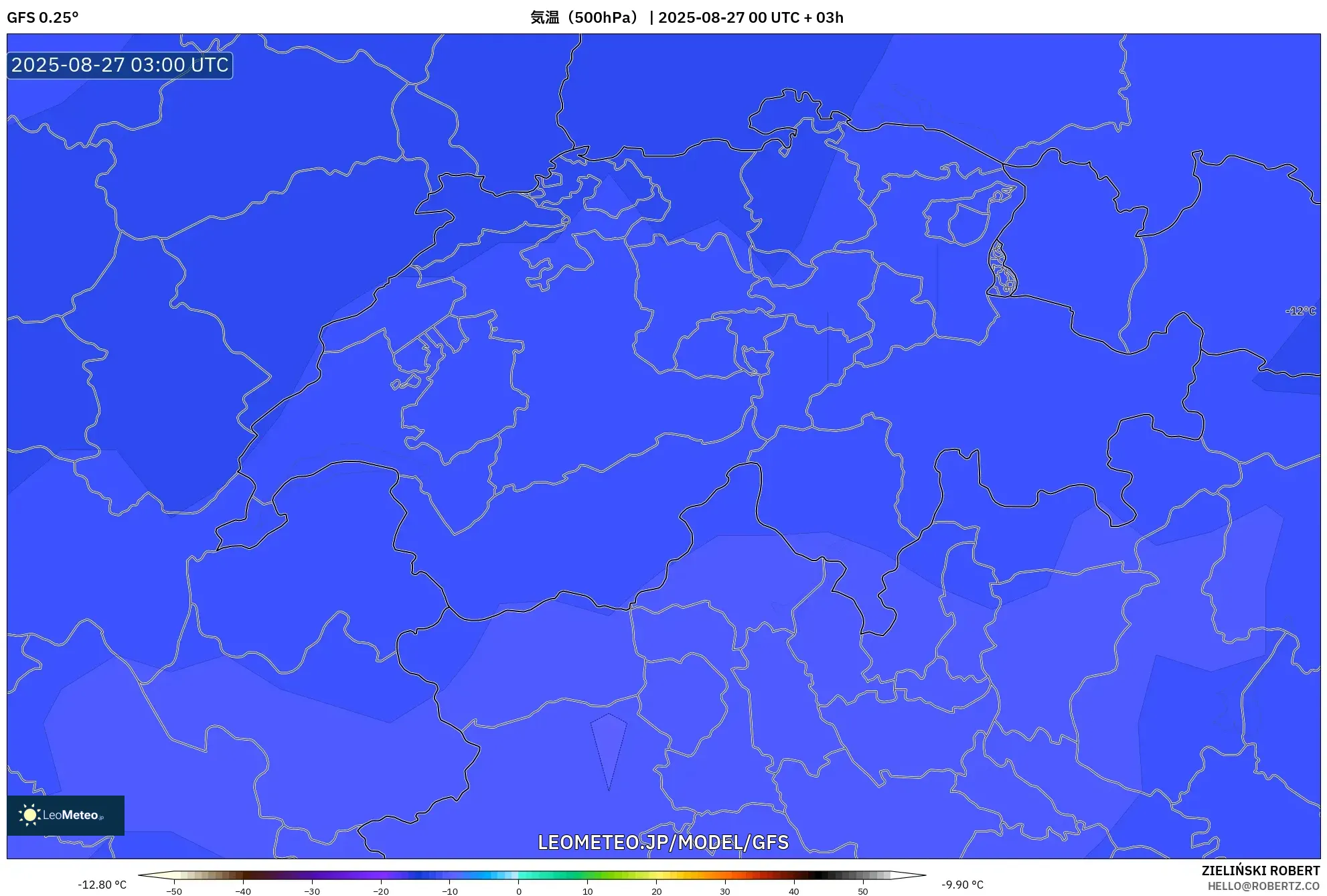 GFS model - スイス, 気温(500hPa) GFS model - スイス, 気温(500hPa)