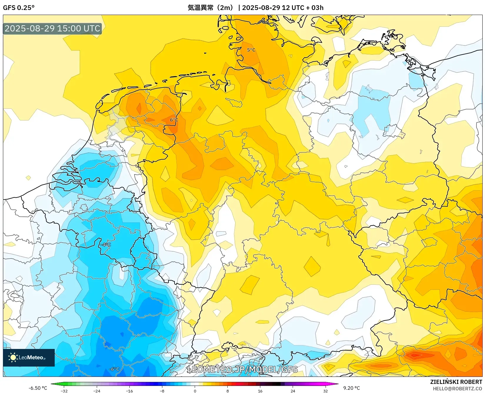 GFS model - ドイツ, 気温異常(2m) GFS model - ドイツ, 気温異常(2m)