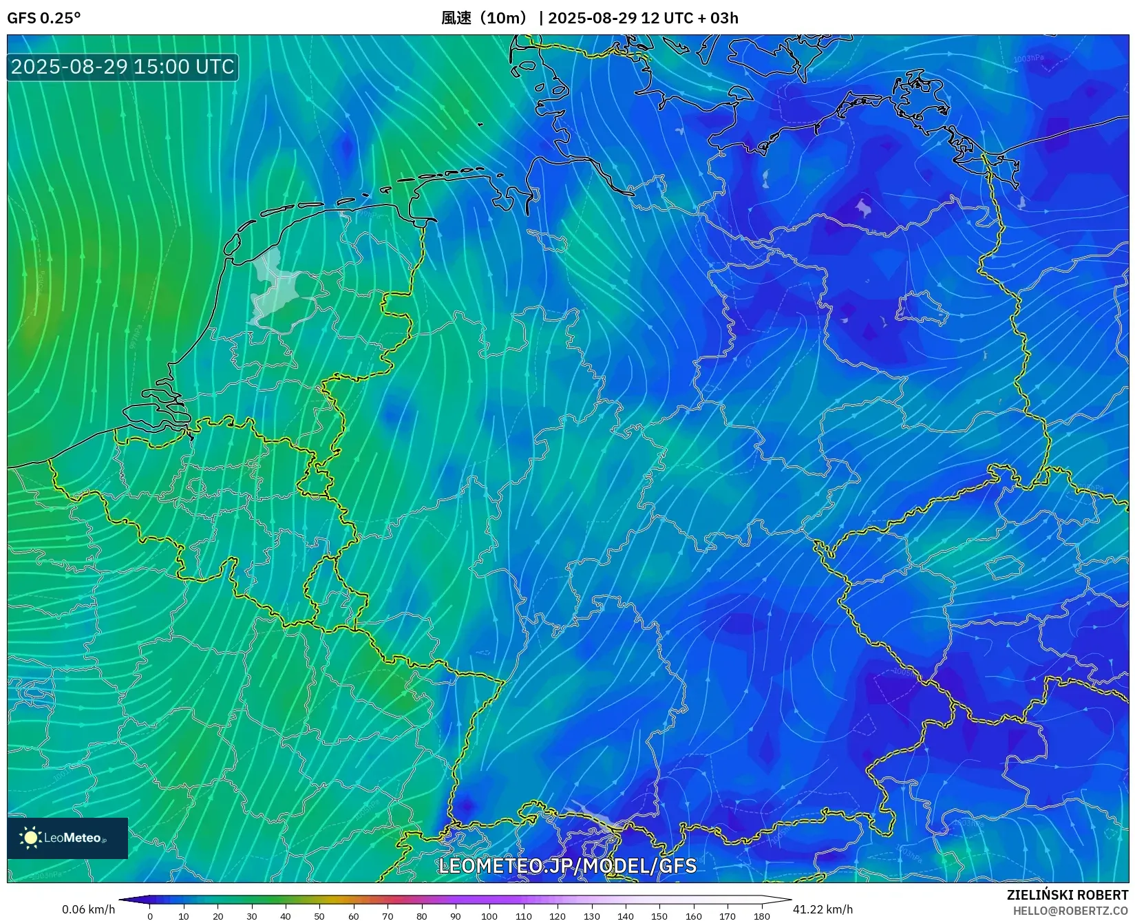 GFS model - ドイツ, 風速(10m) GFS model - ドイツ, 風速(10m)