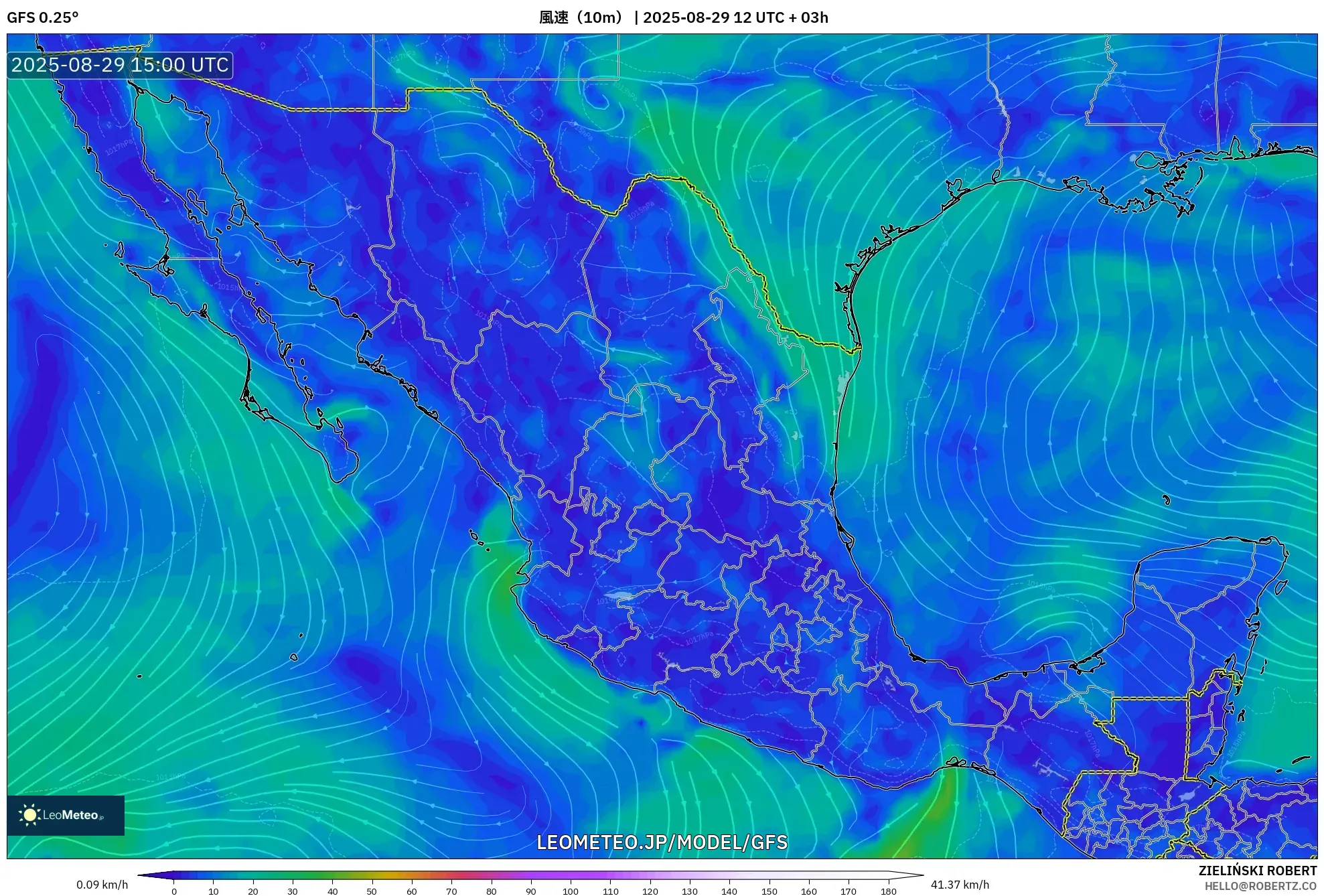 GFS model - メキシコ, 風速(10m) GFS model - メキシコ, 風速(10m)