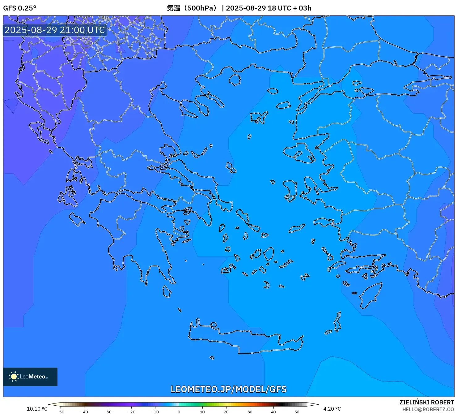 GFS model - ギリシャ, 気温(500hPa) GFS model - ギリシャ, 気温(500hPa)