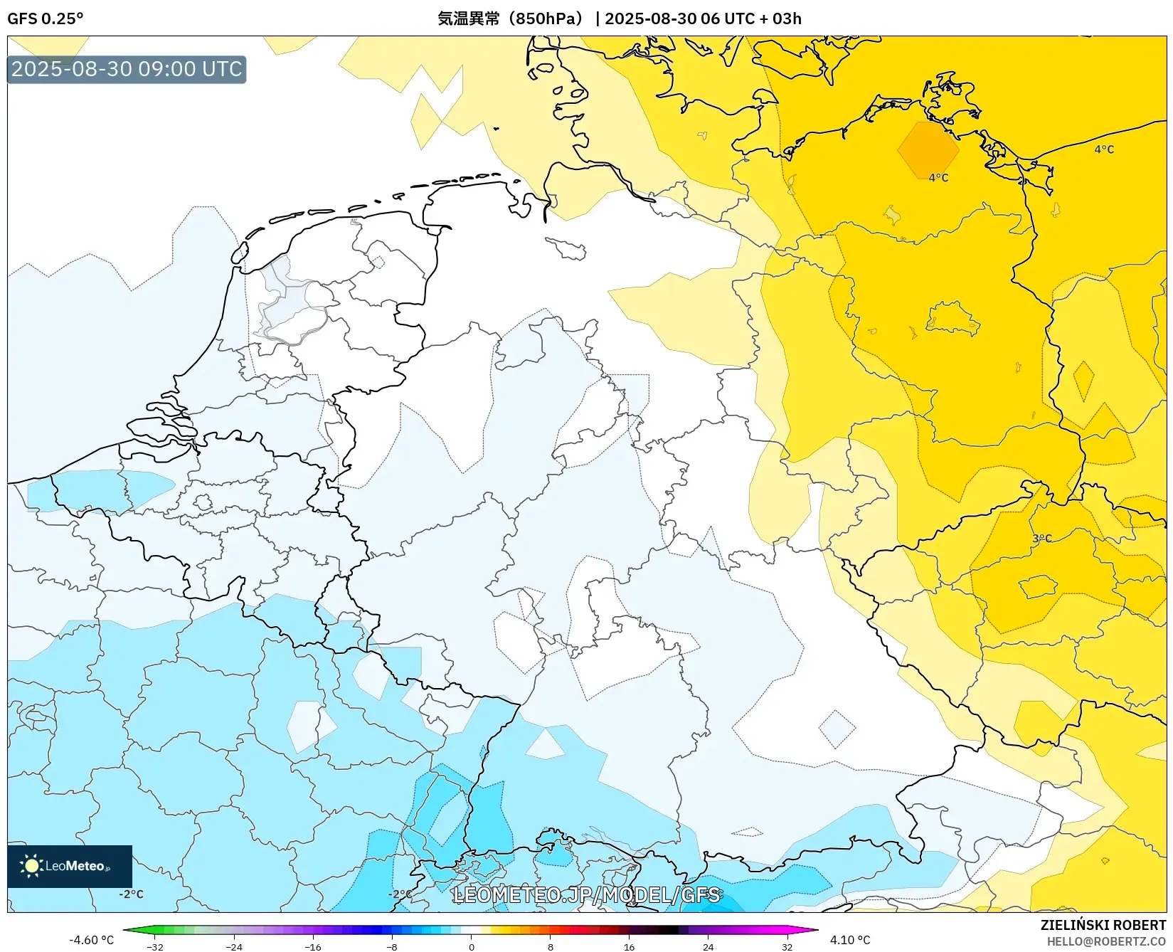 GFS model - ドイツ, 気温異常(850hPa) GFS model - ドイツ, 気温異常(850hPa)