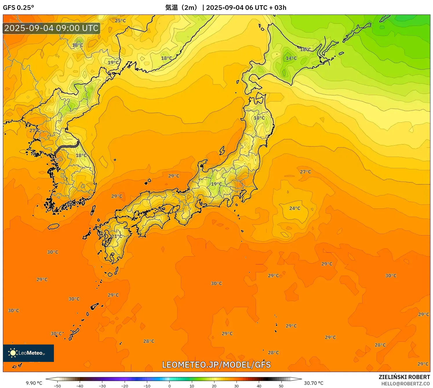 GFS model - 日本, 気温(2m) GFS model - 日本, 気温(2m)