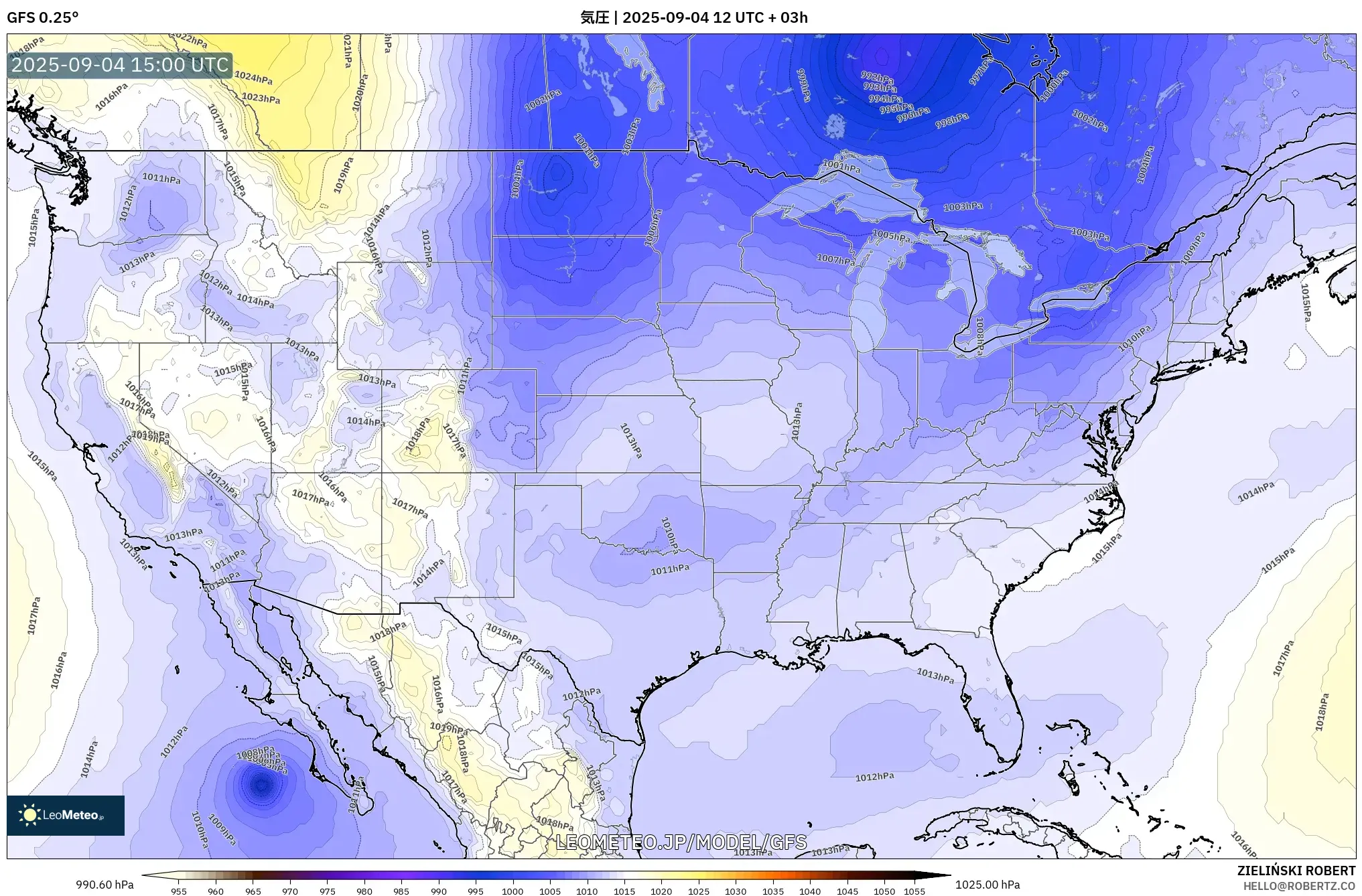 GFS model - アメリカ合衆国, 気圧 GFS model - アメリカ合衆国, 気圧