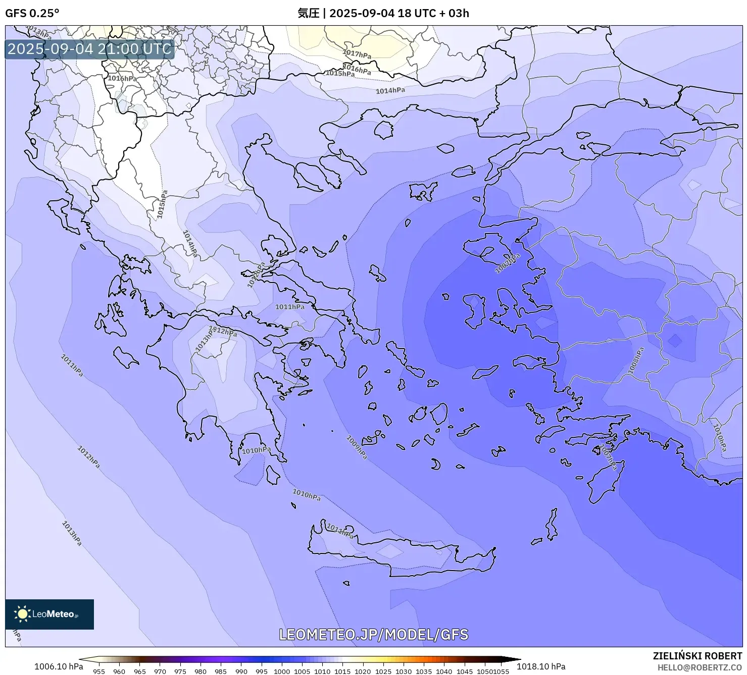 GFS model - ギリシャ, 気圧 GFS model - ギリシャ, 気圧