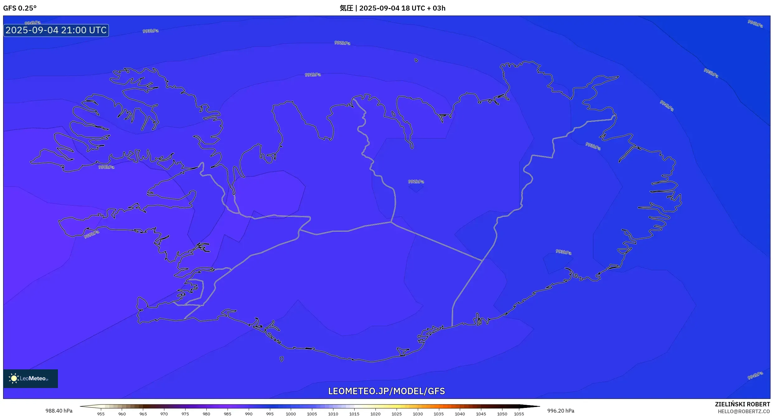GFS model - アイスランド, 気圧 GFS model - アイスランド, 気圧