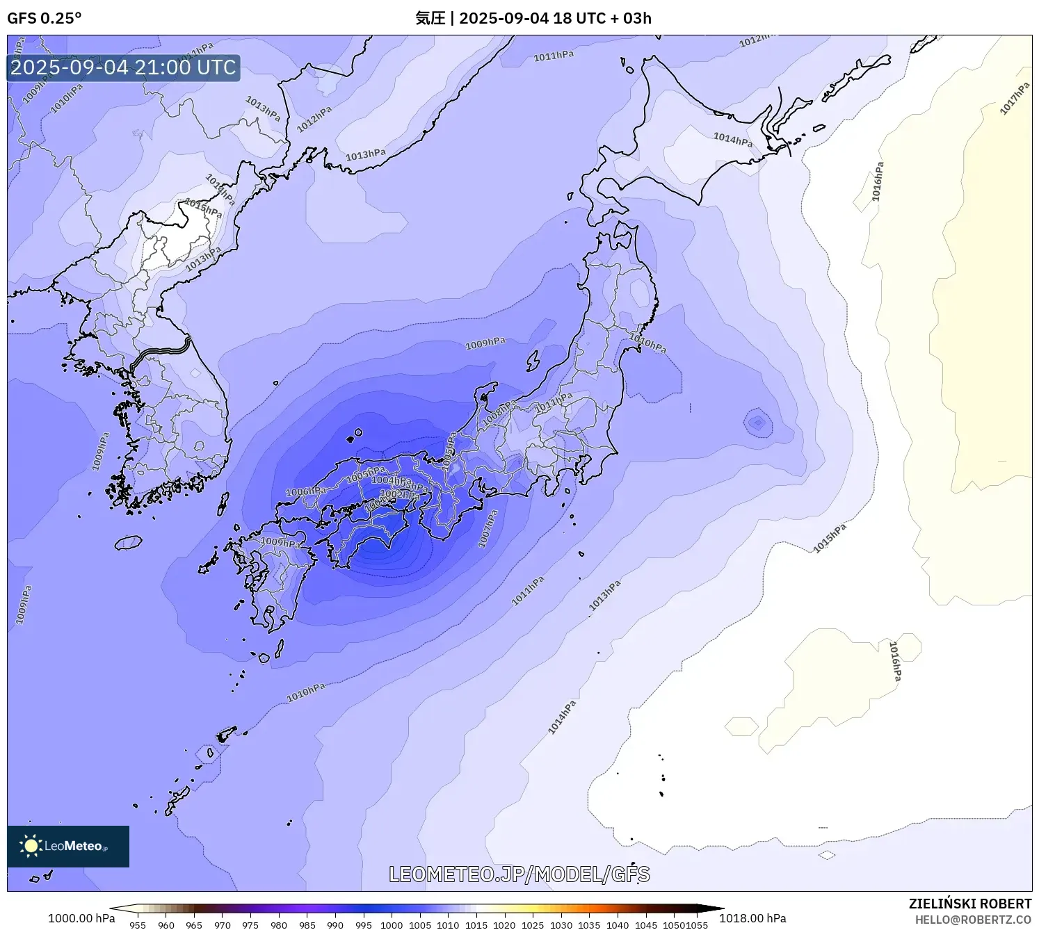 GFS model - 日本, 気圧 GFS model - 日本, 気圧