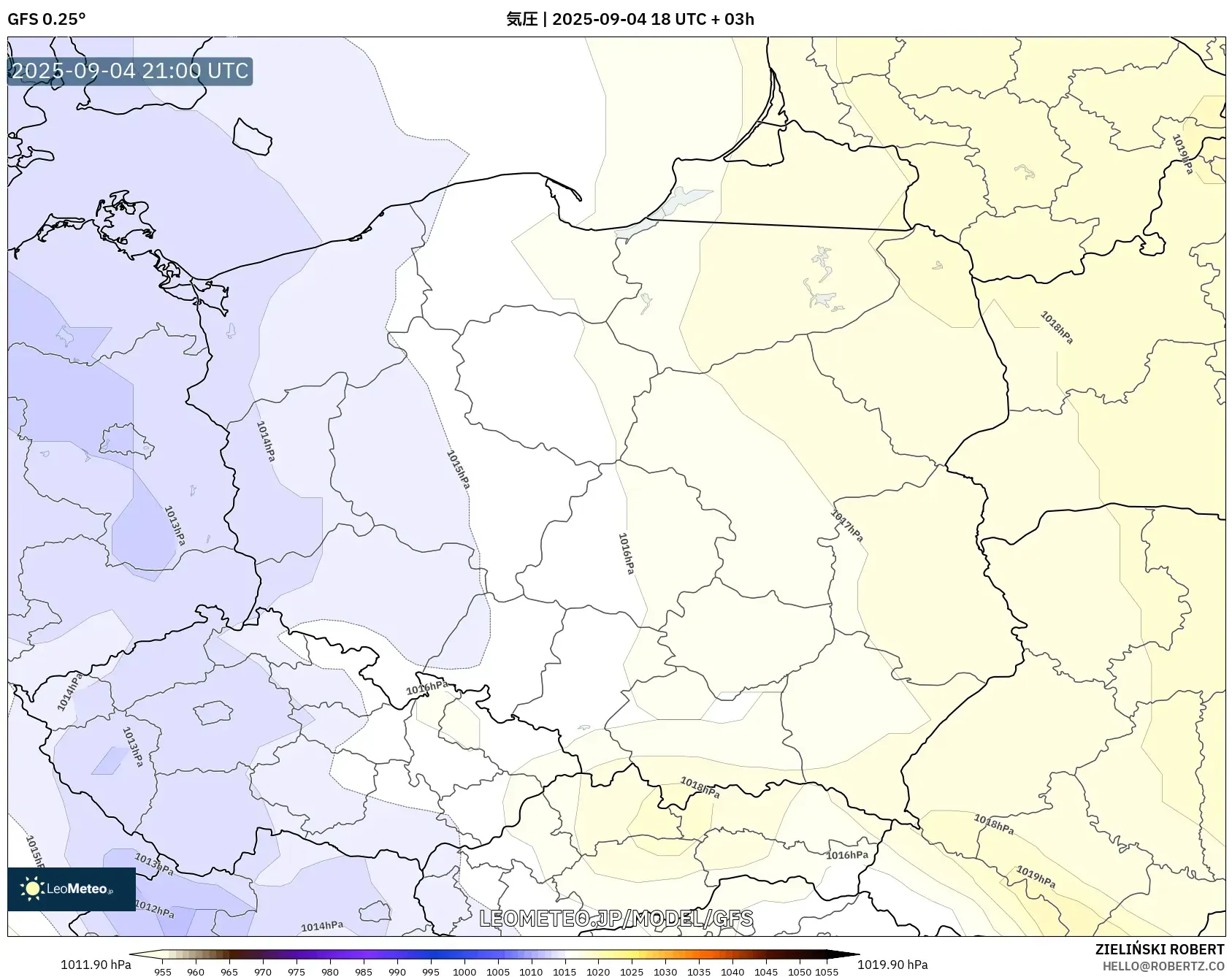 GFS model - ポーランド, 気圧 GFS model - ポーランド, 気圧
